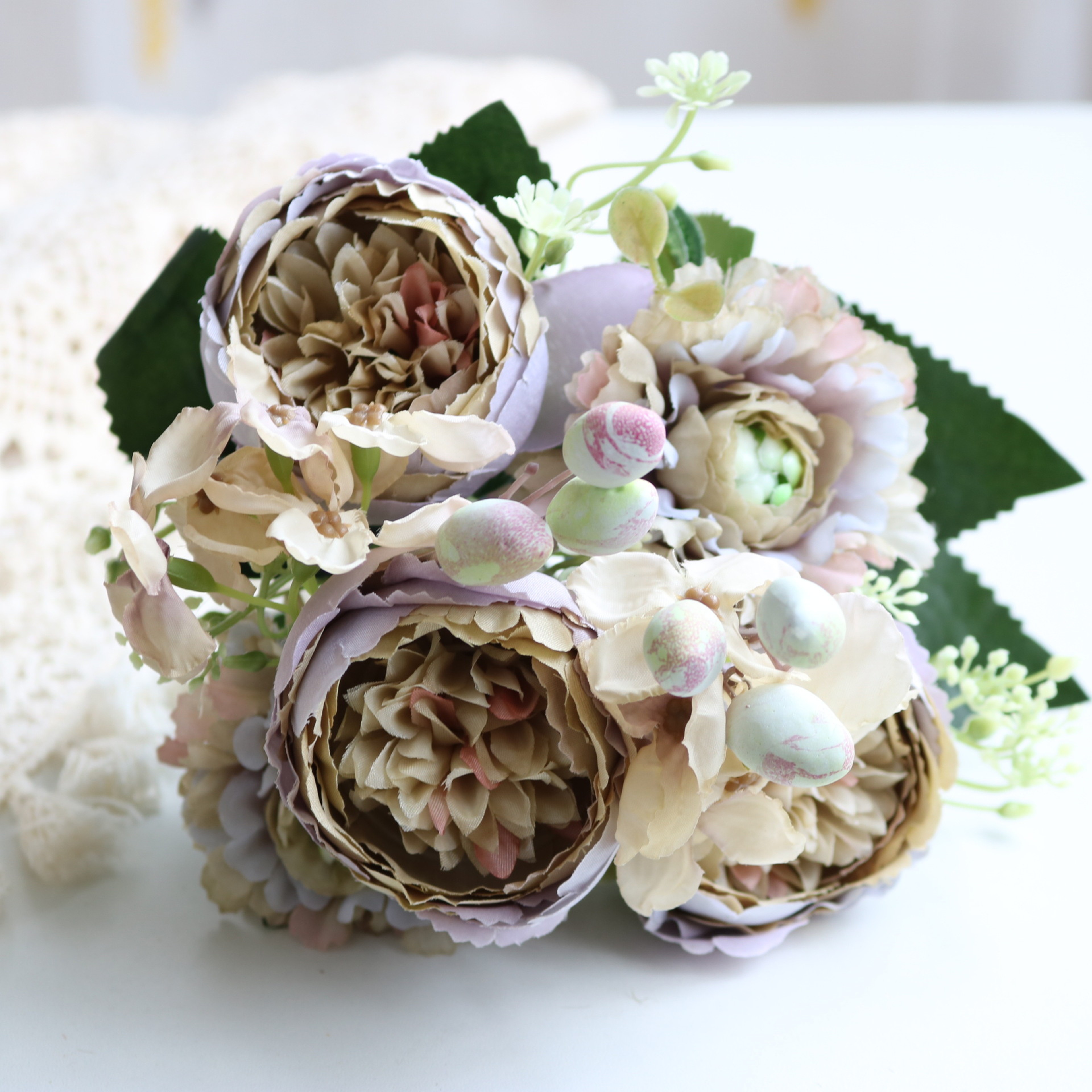 Rose Pink Silk Bouquet Peony Artificial Flower 5 Big Heads  4 Small Buds Bride Wedding Home Decorat 31