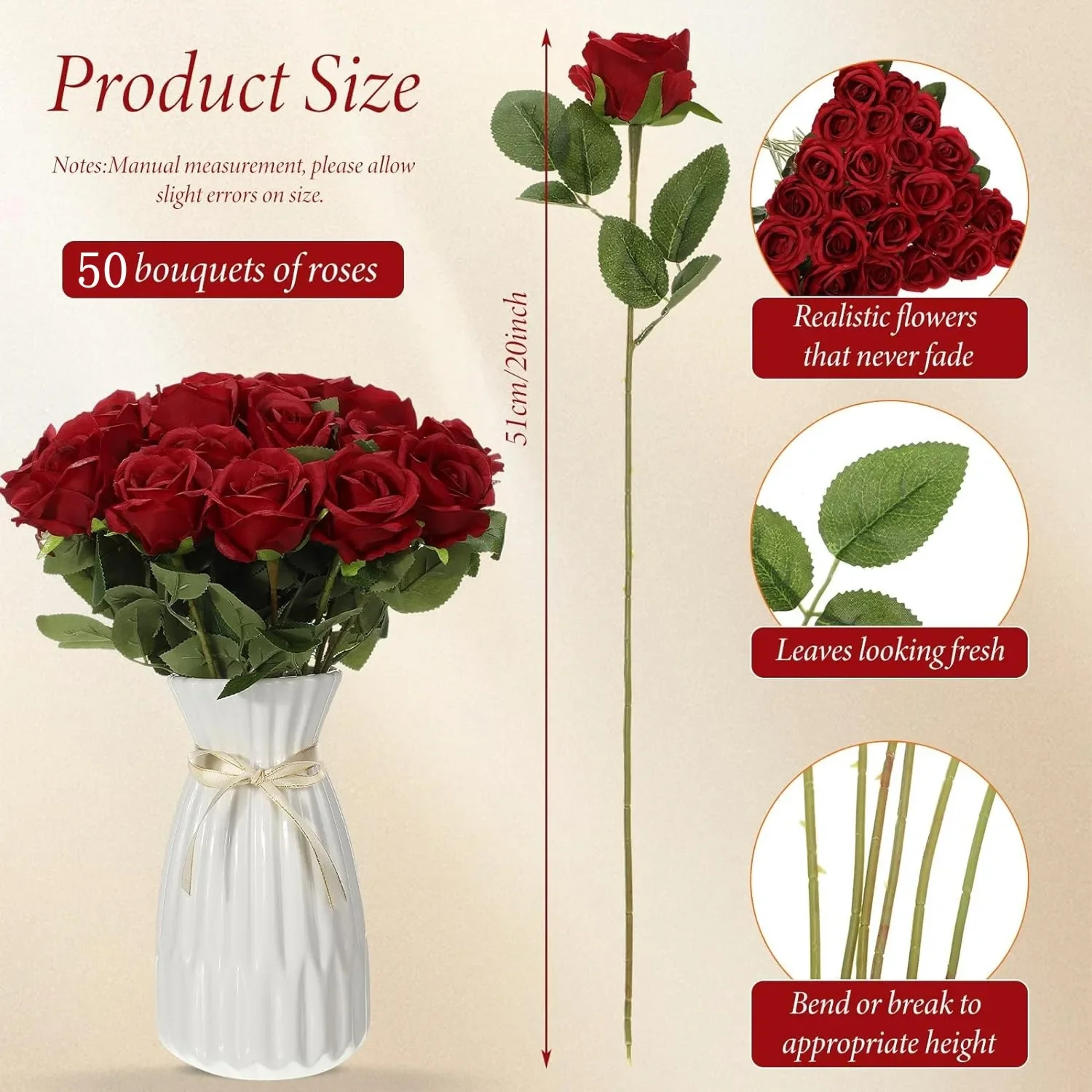Velvet Rose Artificial Rose Flowers, Real Touch Fake Roses for Valentine's, DIY Wedding Bouquet, Party Home Decor – view 2