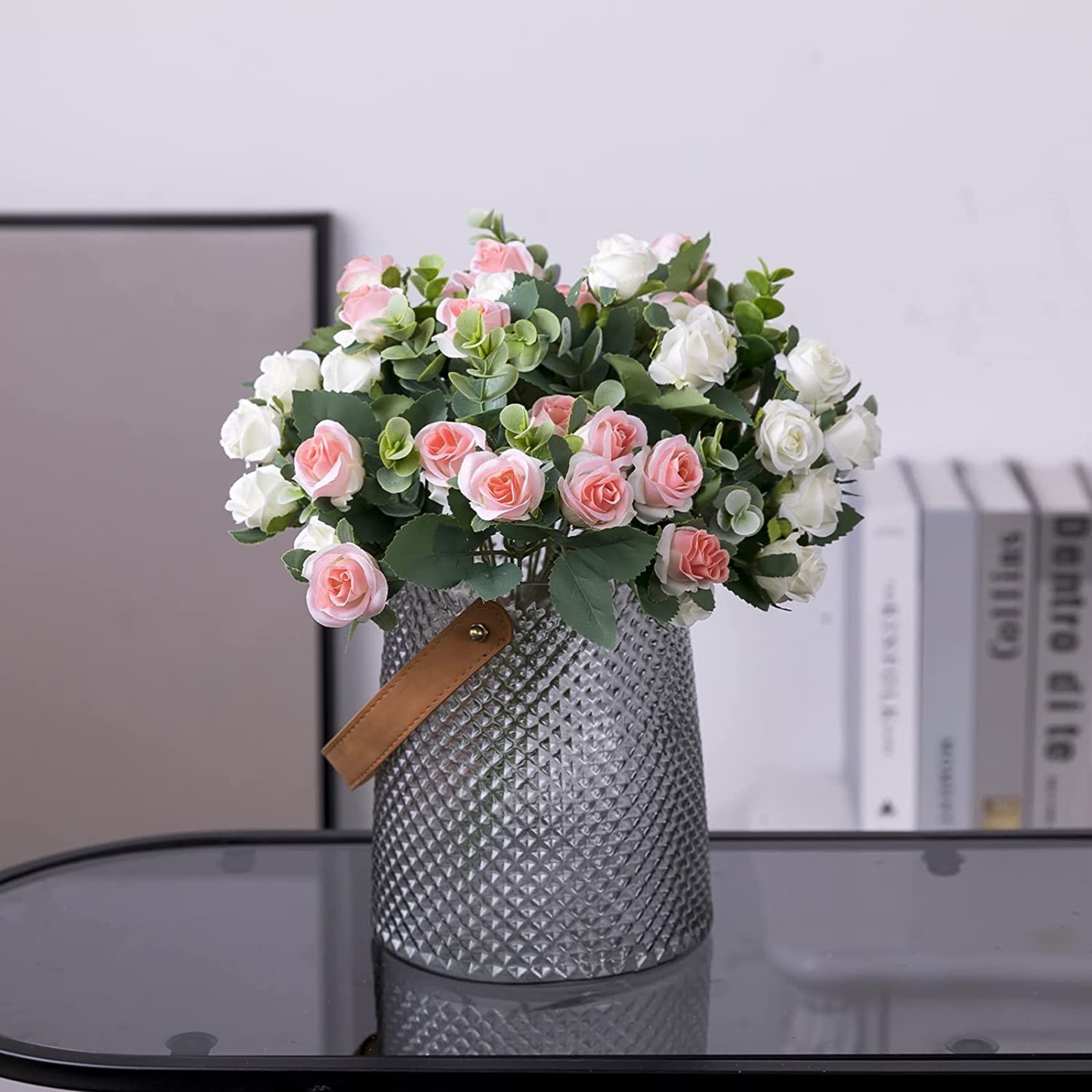 Artificial Silk Rose, Simulated White Eucalyptus Peony Bouquet, Wedding Decoration, Fake Flowers for Home, Garden – view 5