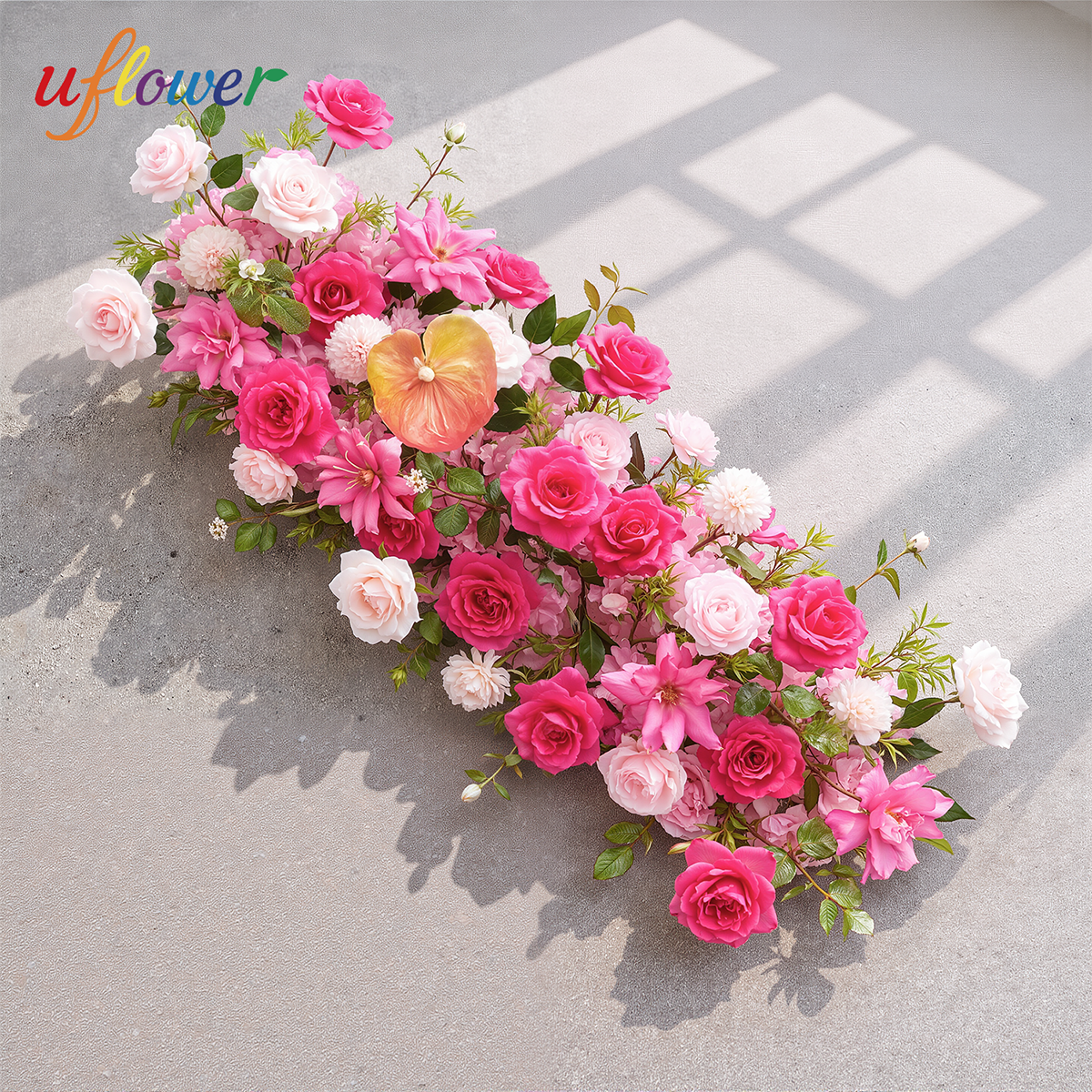 Uflower Luxury Red Rose Artificial Flowers For Wedding Table Centerpiece Floral Arrangement Party D 8