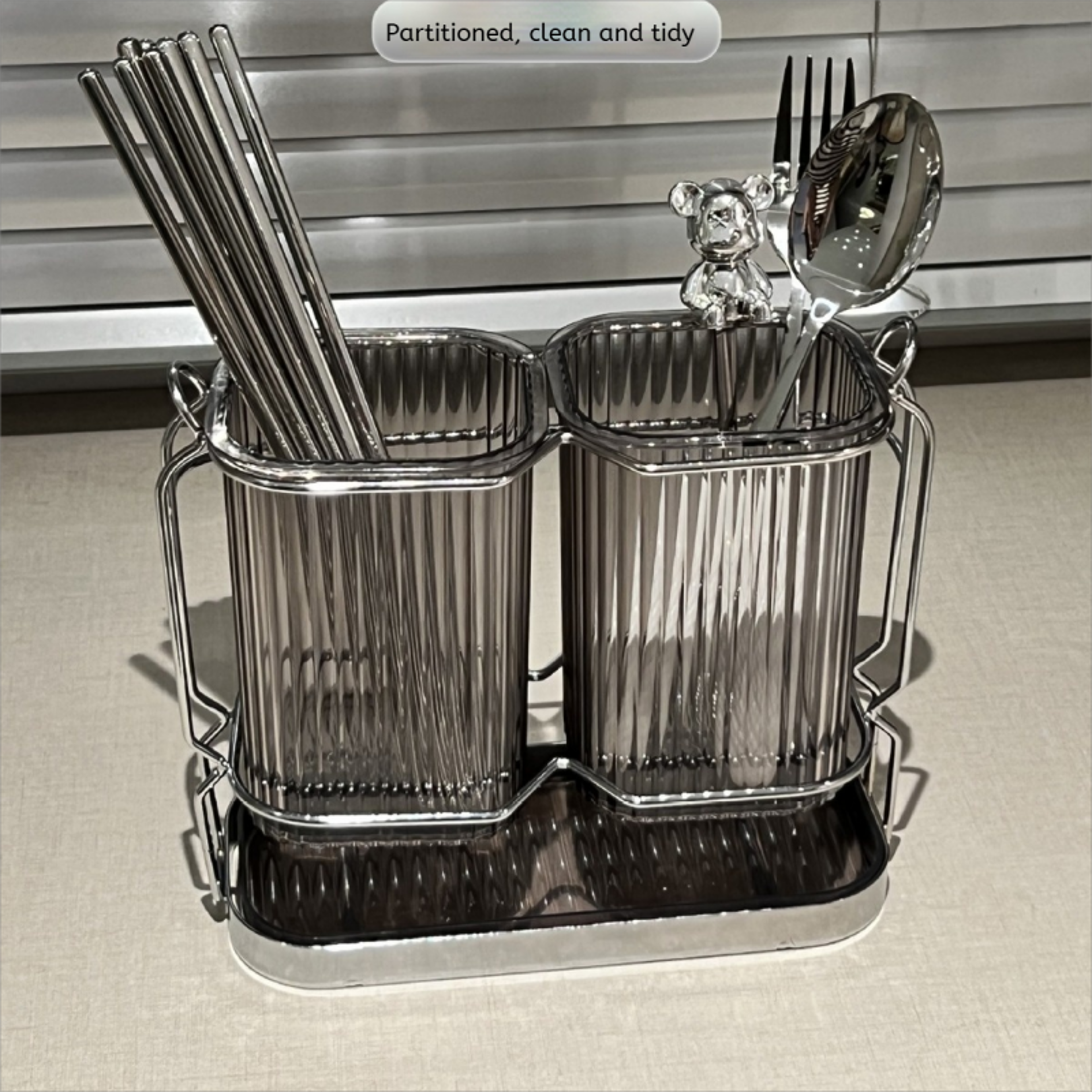 Wall Mounted Kitchen Cutlery Organizer Light Luxury Chopstick Spoon Holder Stainless Steel Utensil  1