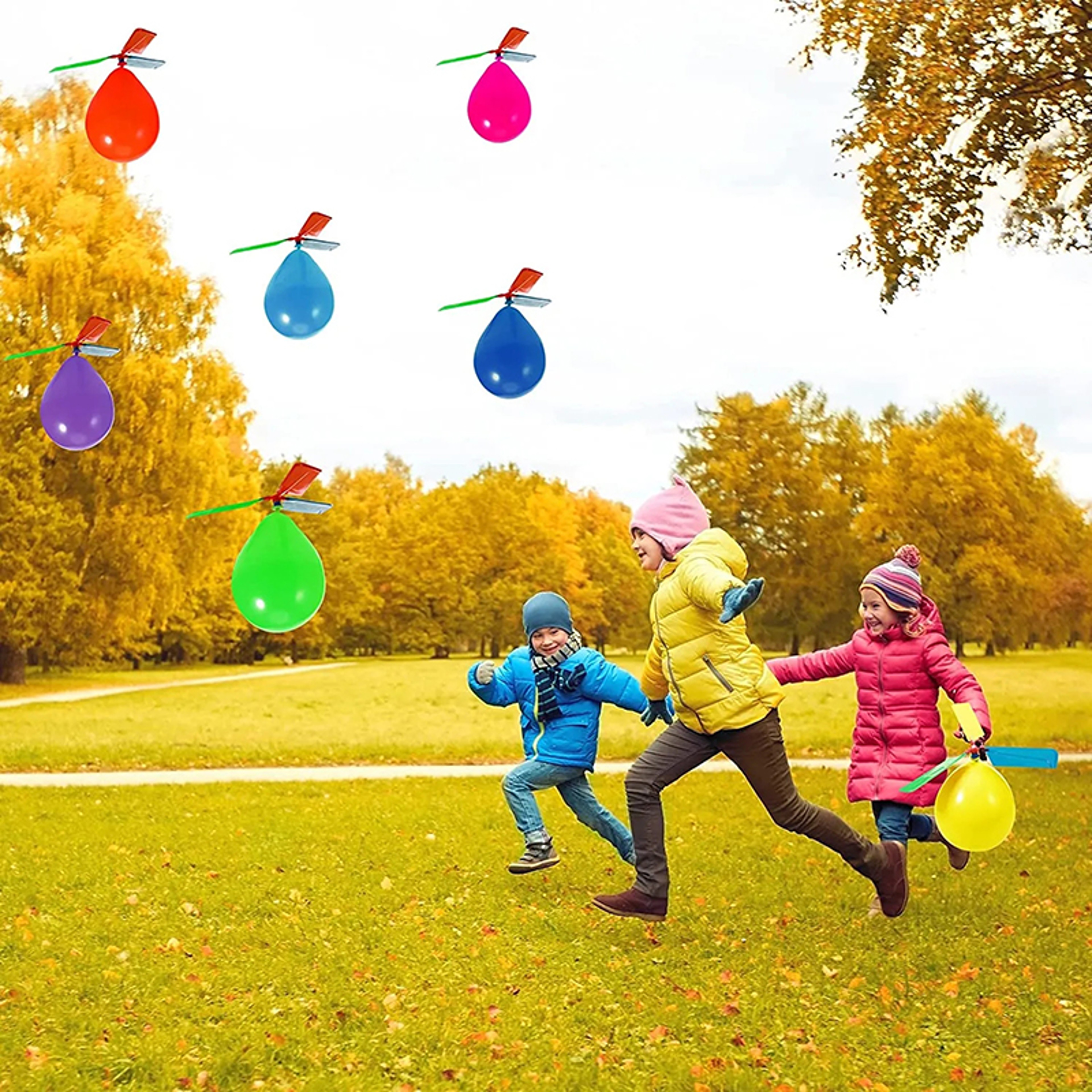 Balloon Powered Helicopter Toy Set For Kids Outdoor Flying Party Favor Play 0