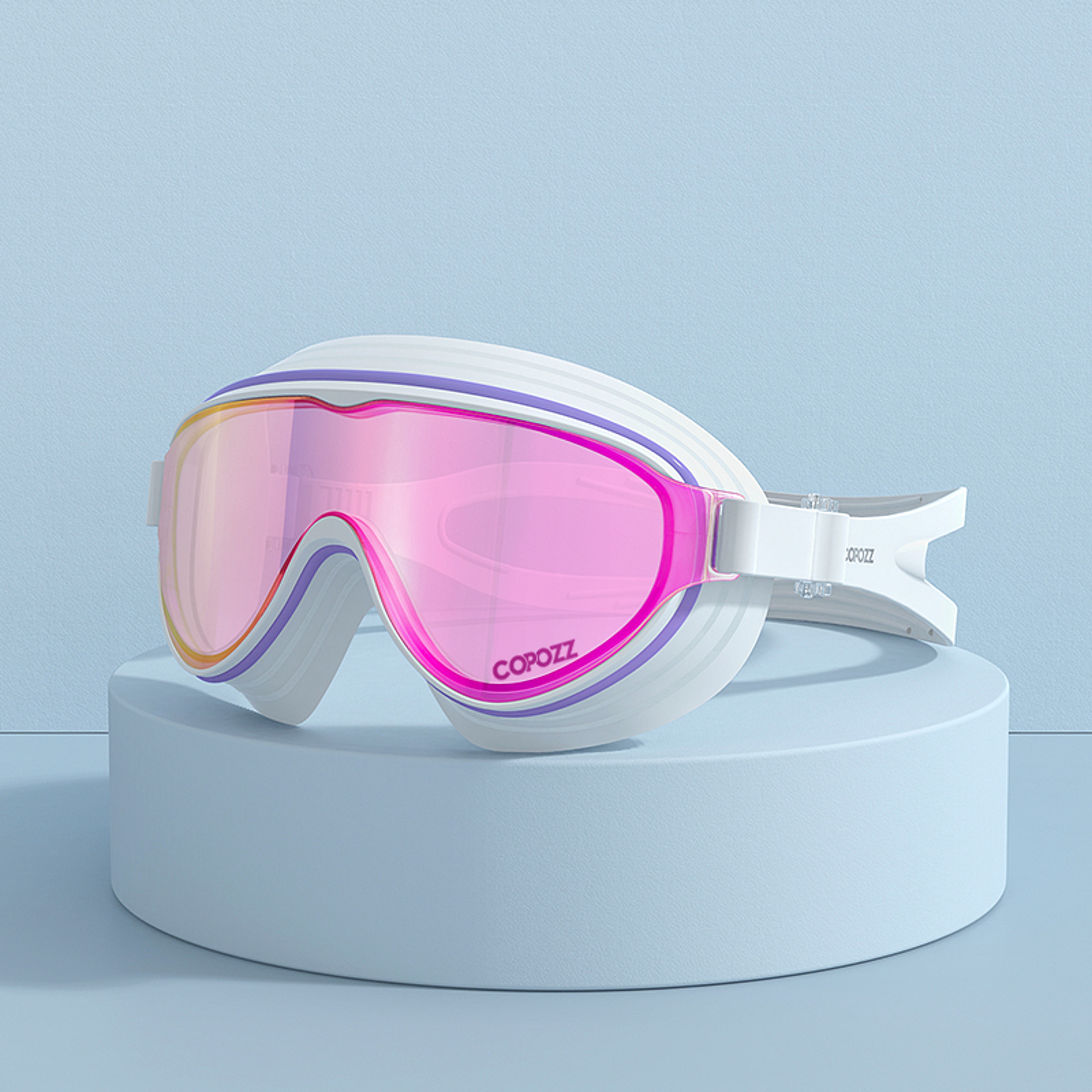 Large Frame Anti Fog Swimming Goggles For Adults Mirrored Wide Vision Swim Glasses 2