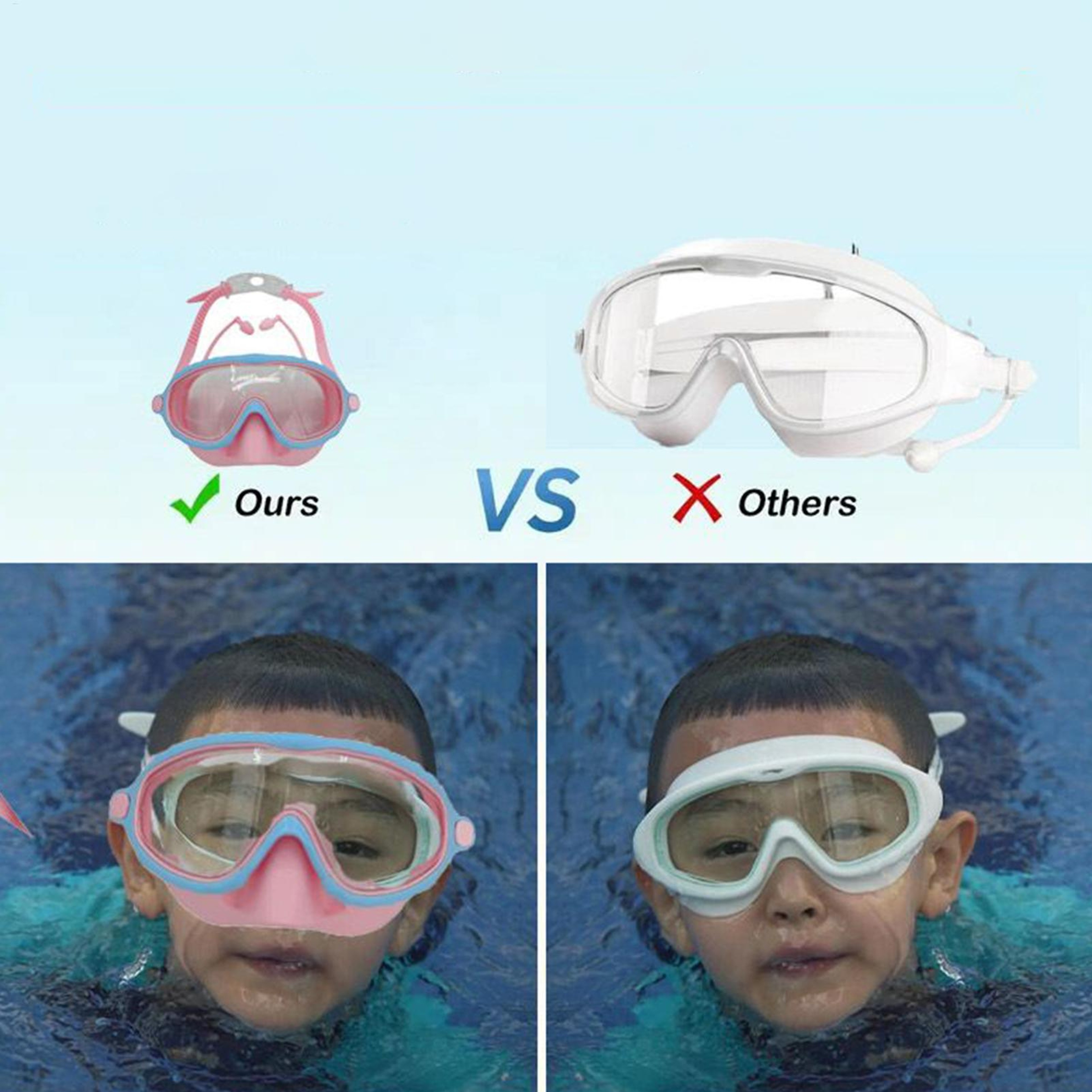 Kids Swim Goggles With Nose Cover Anti Fog Leak Proof Wide View Swim Mask 3