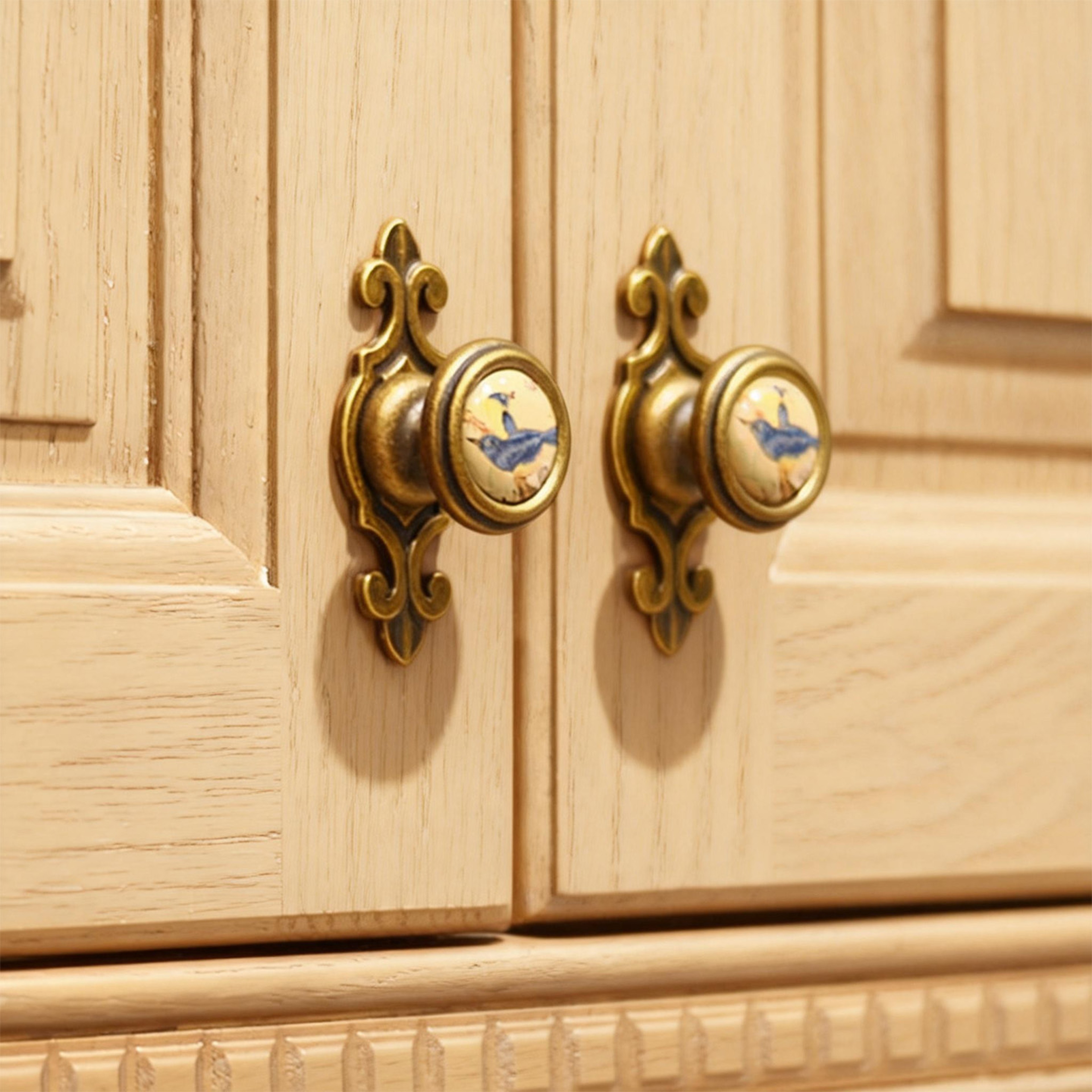 Vintage Ceramic Cabinet Knobs Bird Floral Drawer Pulls Set 0