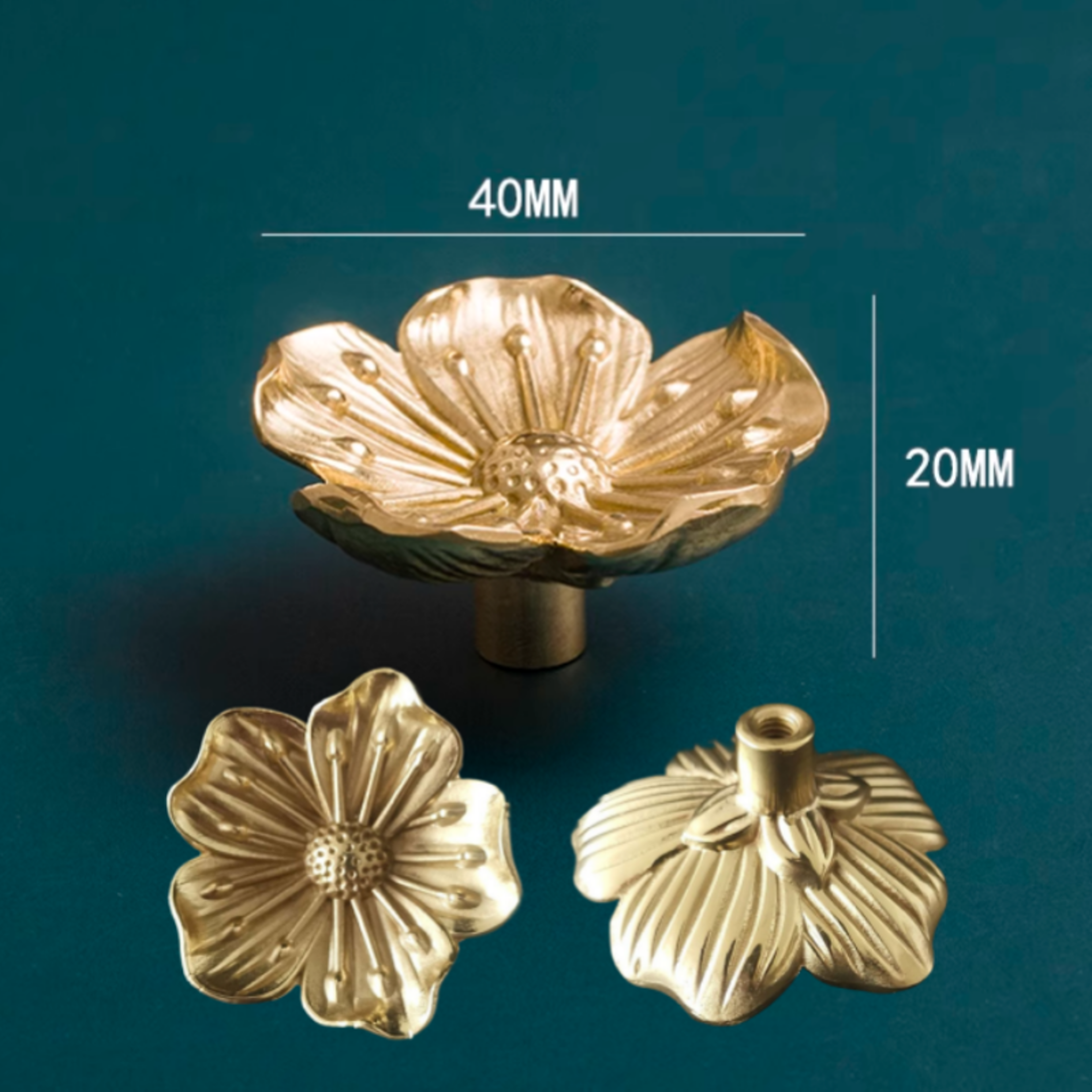 Solid Brass Flower Cabinet Knob Single Hole Vintage Drawer Pull 0