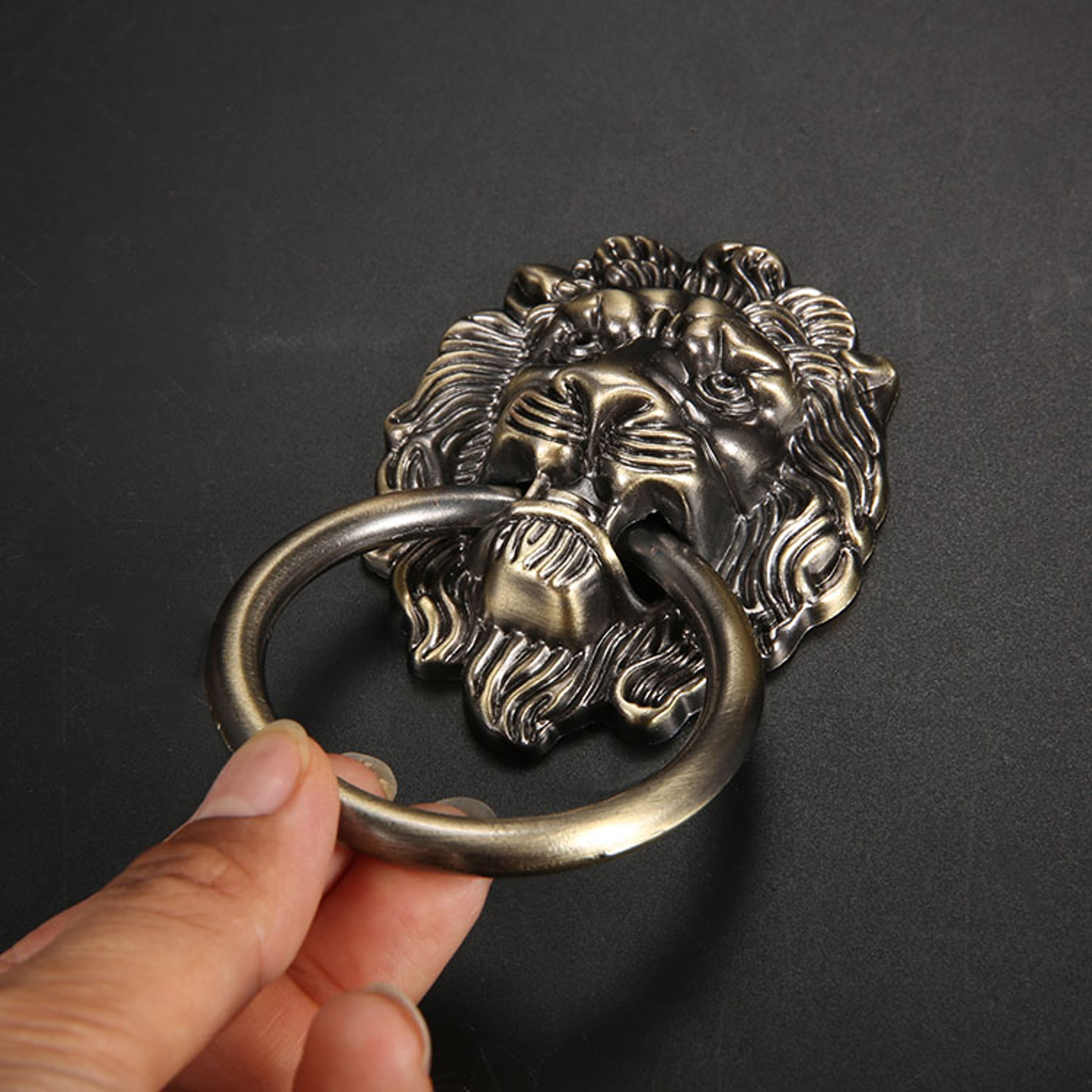 Vintage Lion Head Ring Pull Antique Bronze Cabinet Handle 1