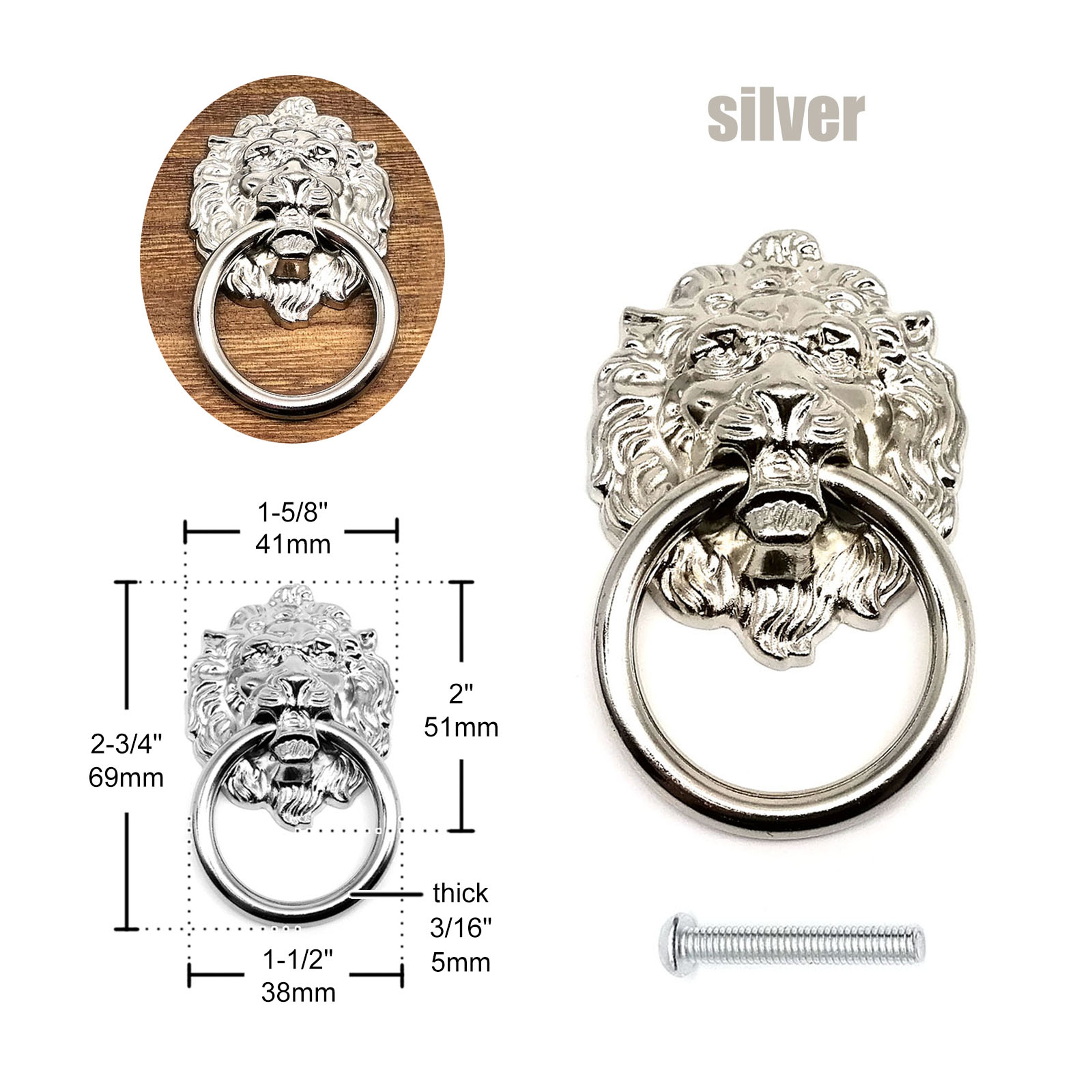 Vintage Lion Head Drawer Pull Ring Knob For Cabinet Dresser Jewelry Box 5