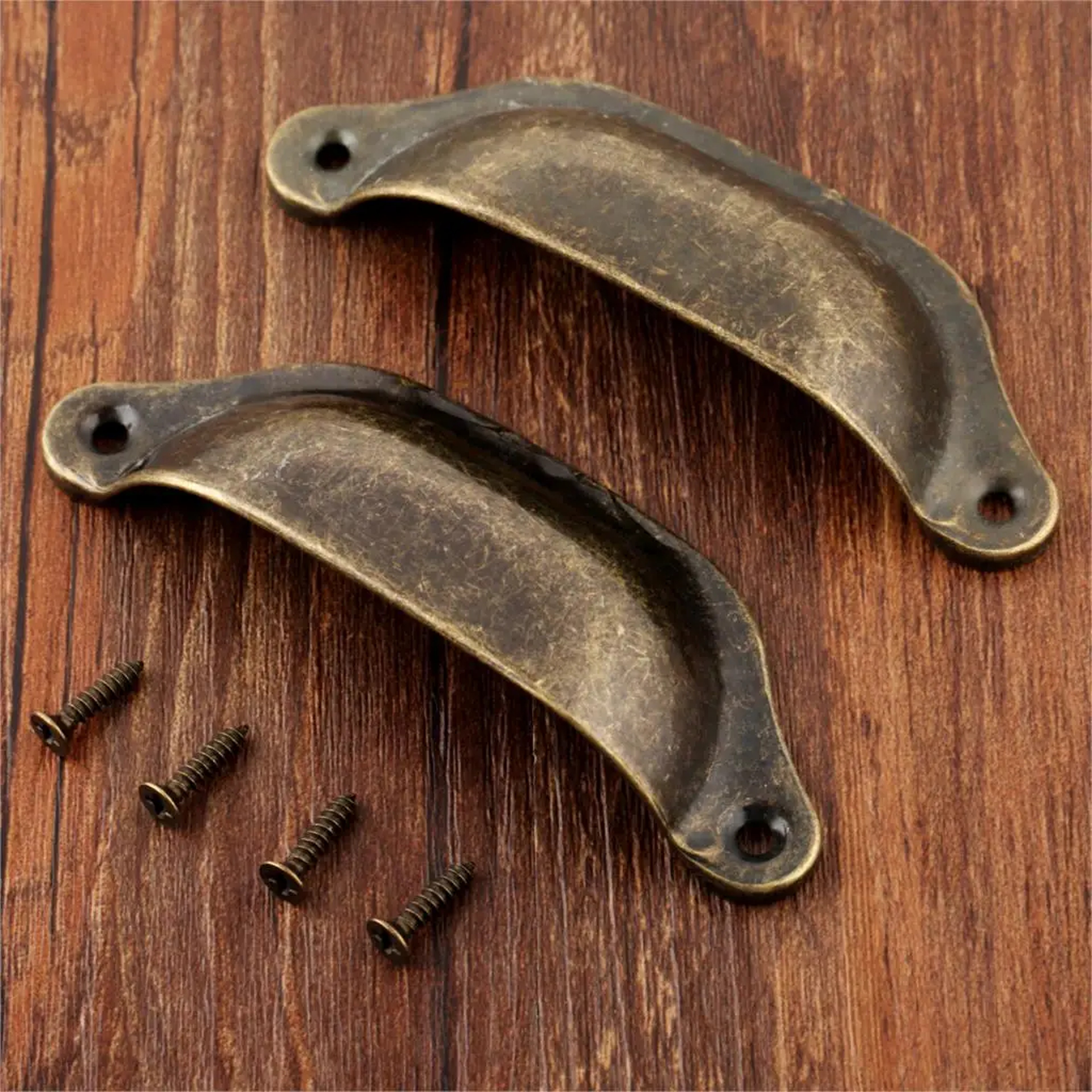 Vintage Shell Cabinet Drawer Pulls Set With Screws Antique Brass Dresser And Cupboard Handles 6