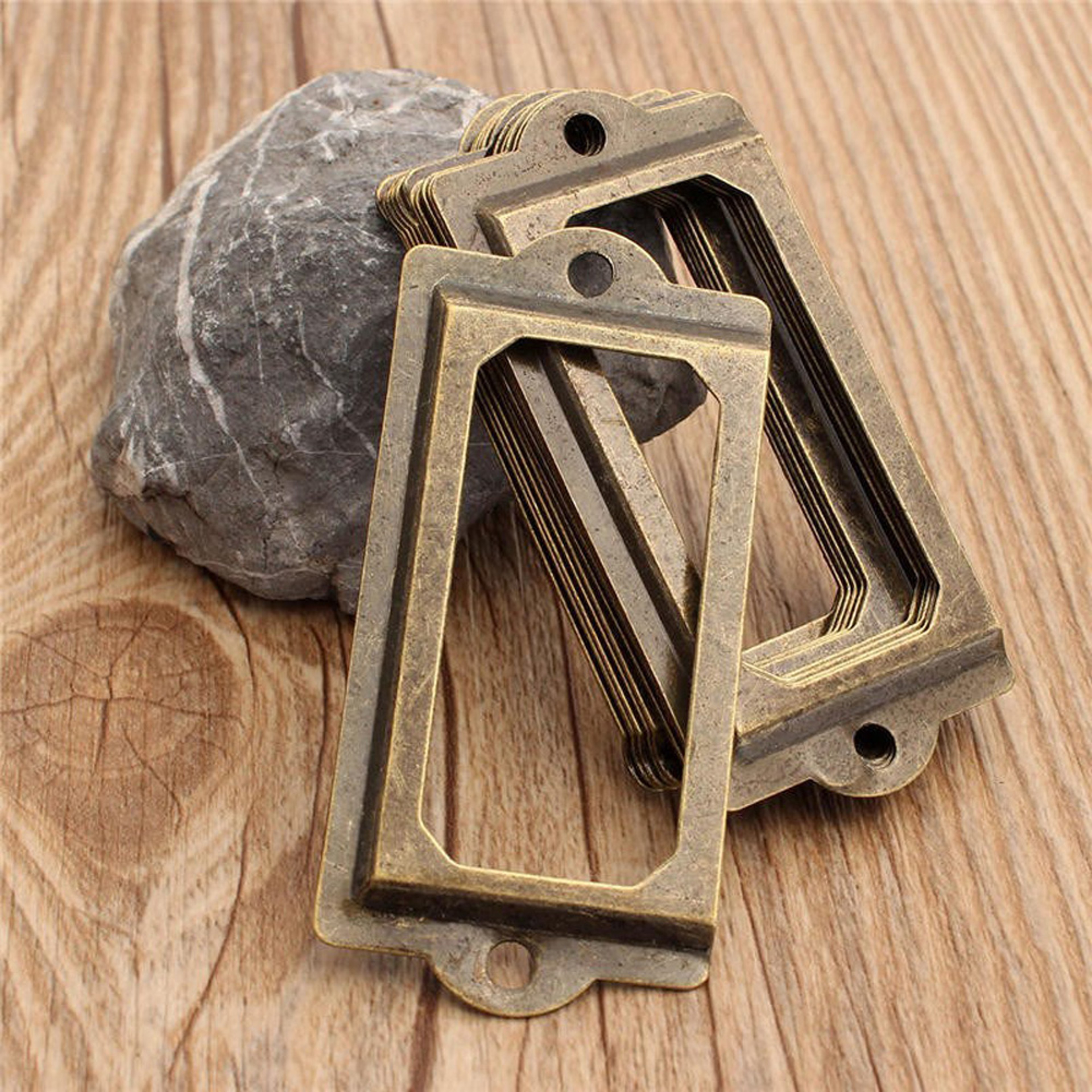 Vintage Antique Brass Drawer Label Pulls Set for Cabinets Apothecary Boxes – view 1