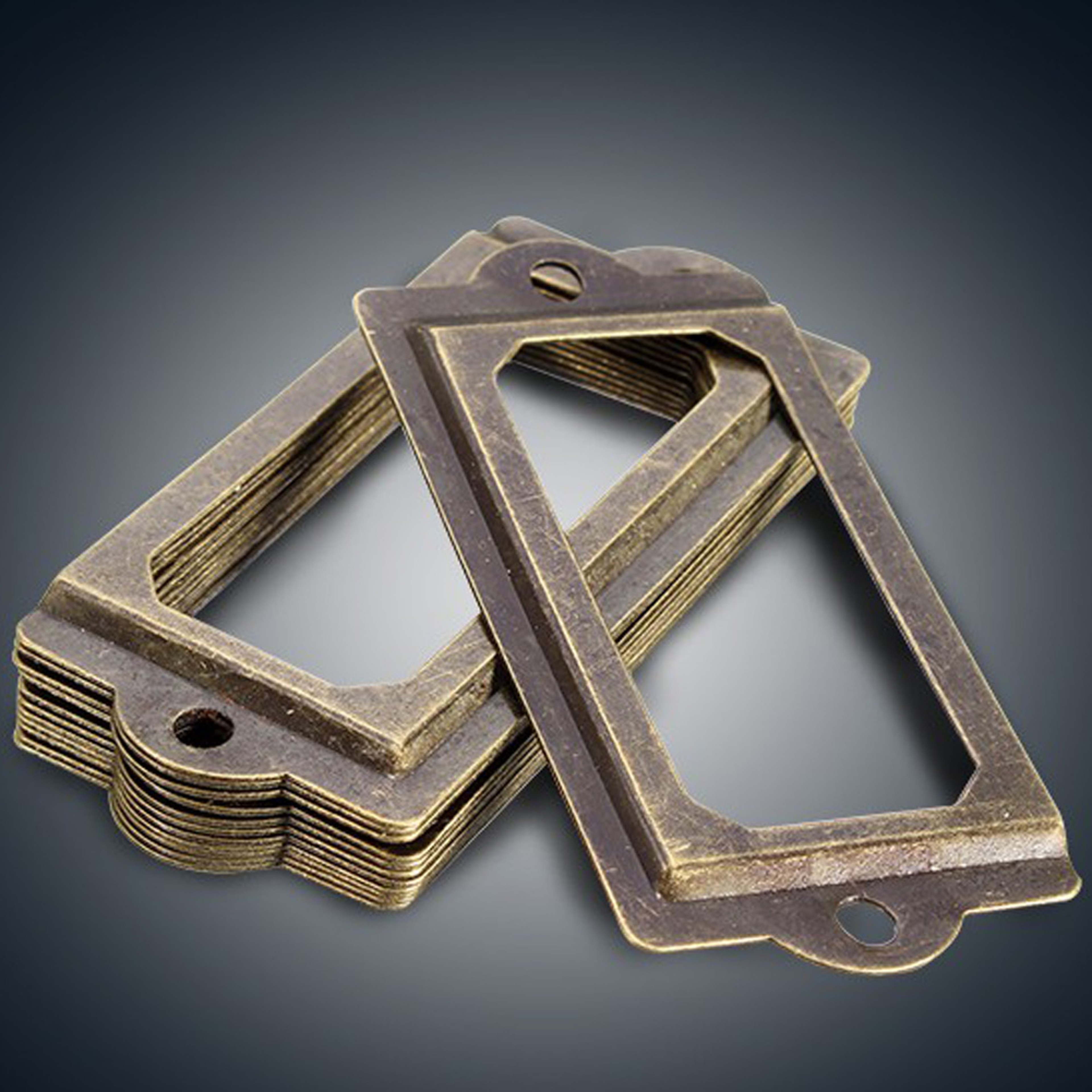 Vintage Antique Brass Drawer Label Pulls Set for Cabinets Apothecary Boxes – view 4