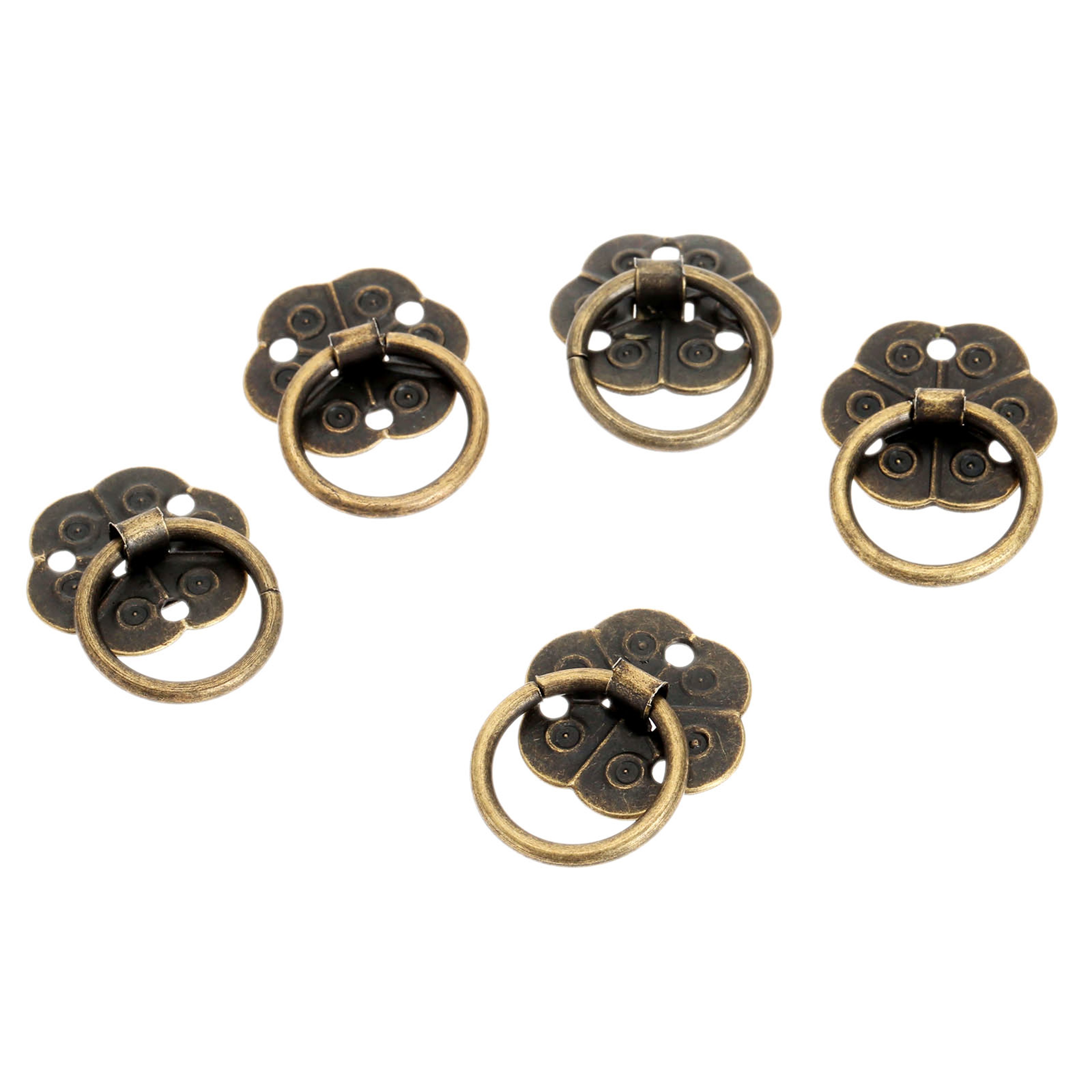 Antique Brass Drawer Ring Pull Set with Screws for Cabinets Dressers and Wooden Boxes – view 3
