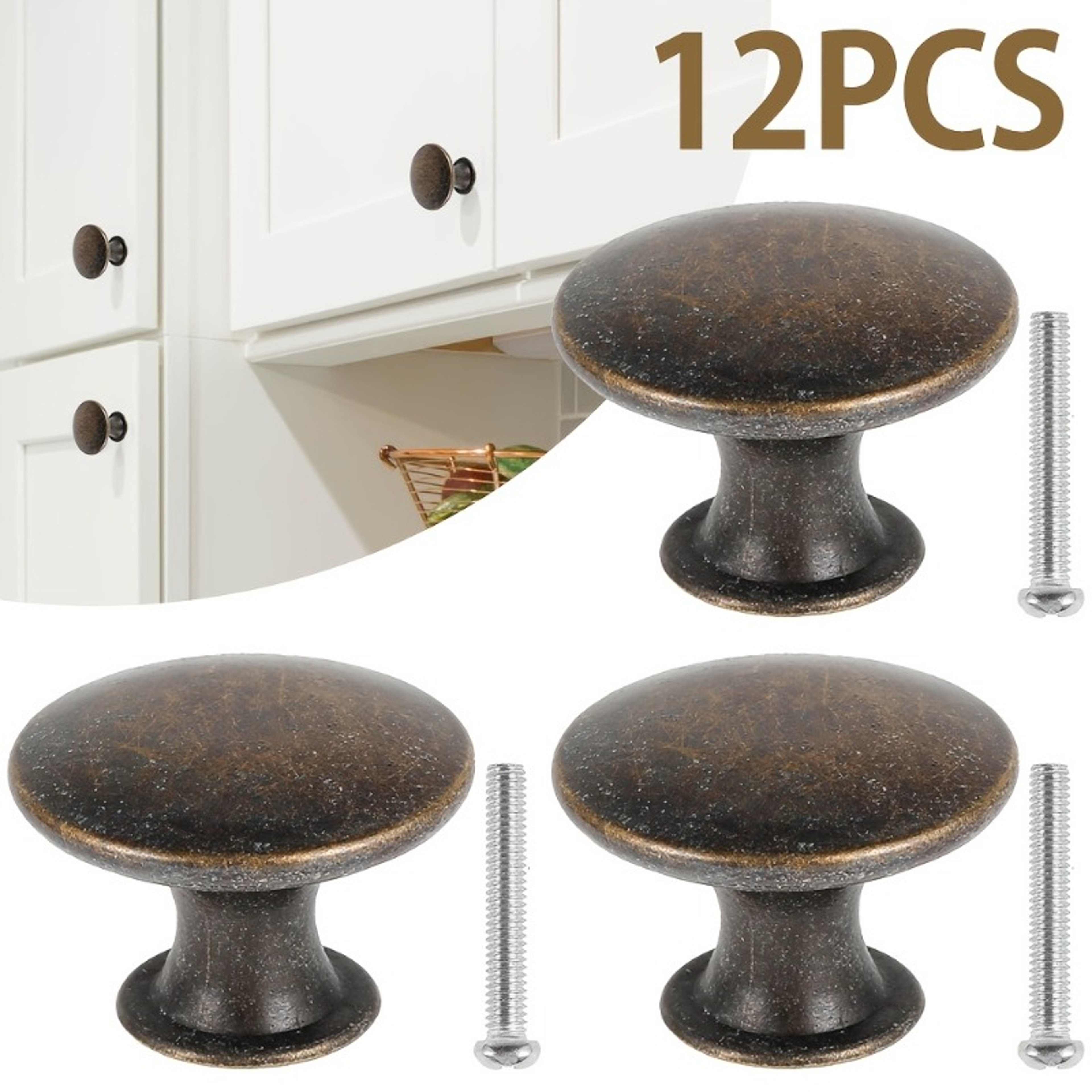 Antique Bronze Cabinet Knobs Zinc Alloy Round Drawer Pulls With Screws 0