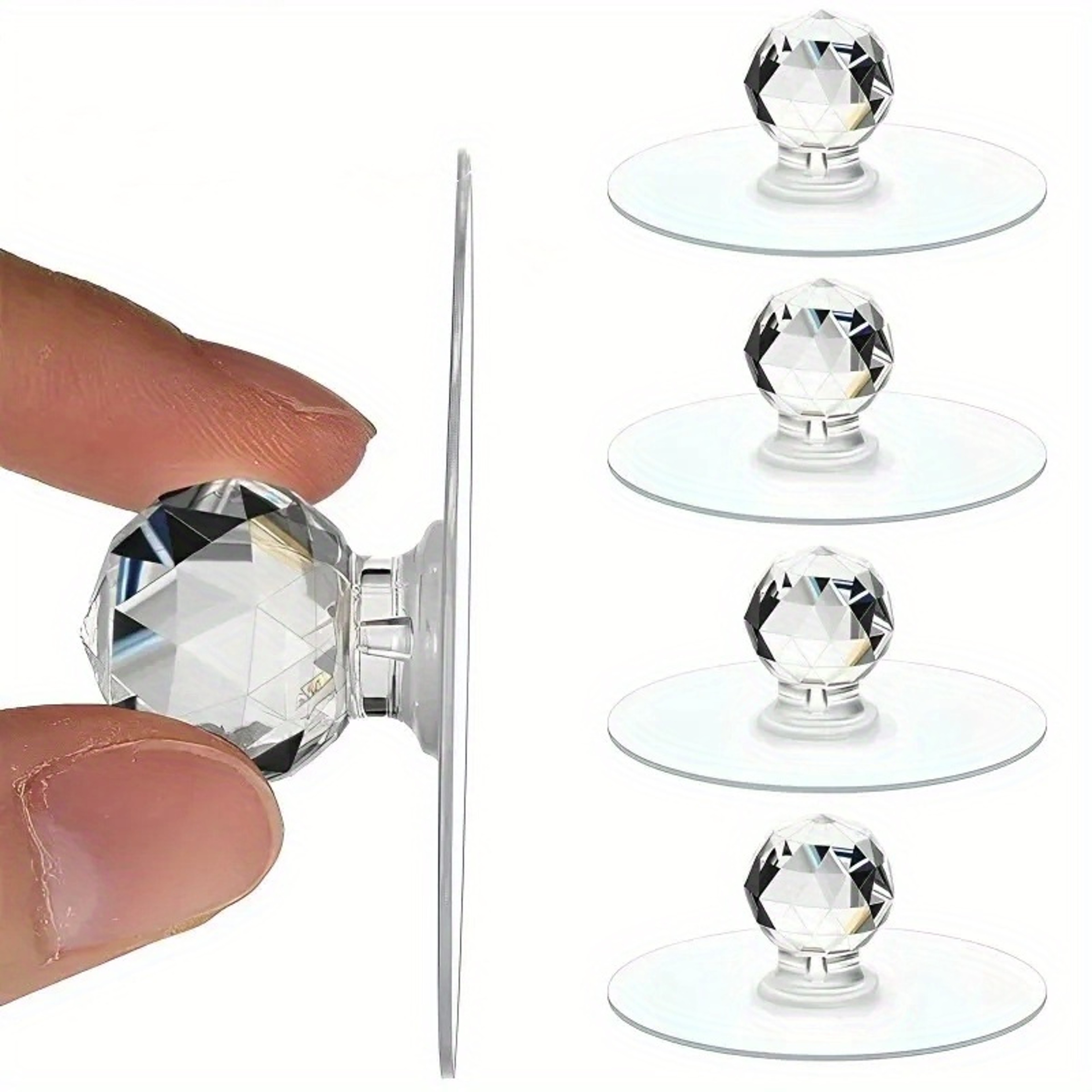 Transparent Crystal Cabinet Knobs with Self Adhesive Hook Handles – view 1