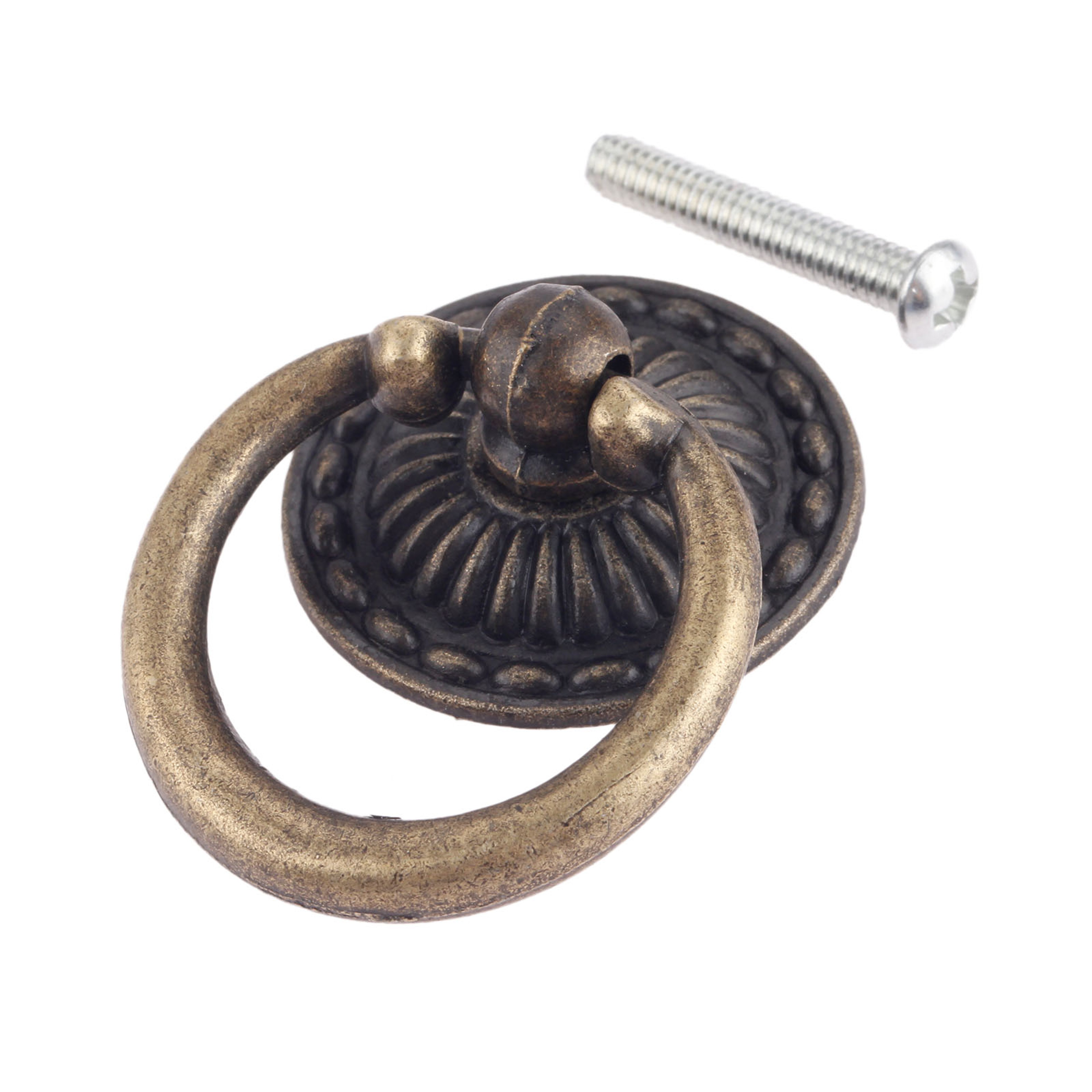 Vintage Antique Bronze Wooden Box Ring Knob Decorative Cabinet Handles with Screw, Perfect for Doors & Furniture – view 3