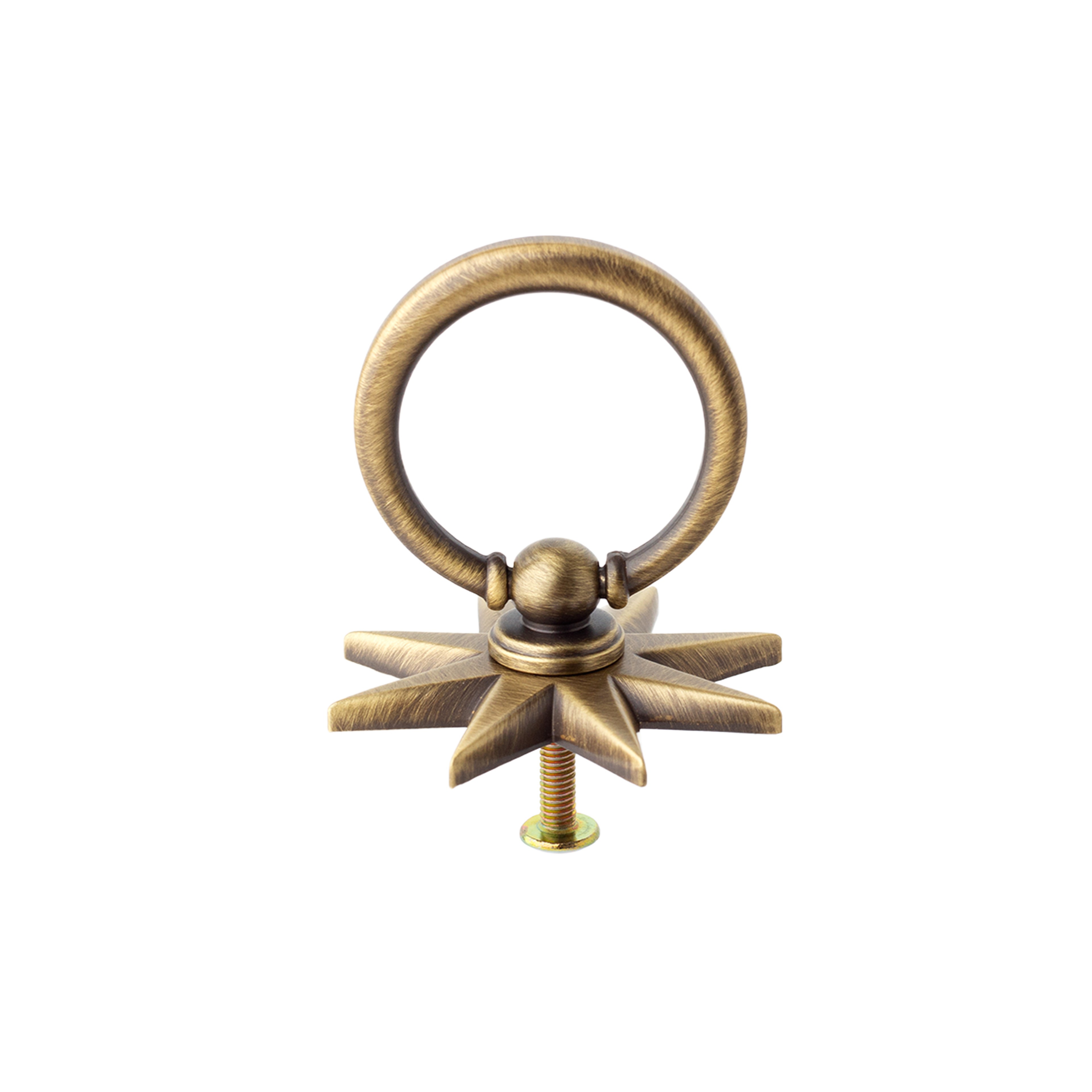 Antique Brass Star Ring Pulls Solid Brass Cabinet Knobs – view 8