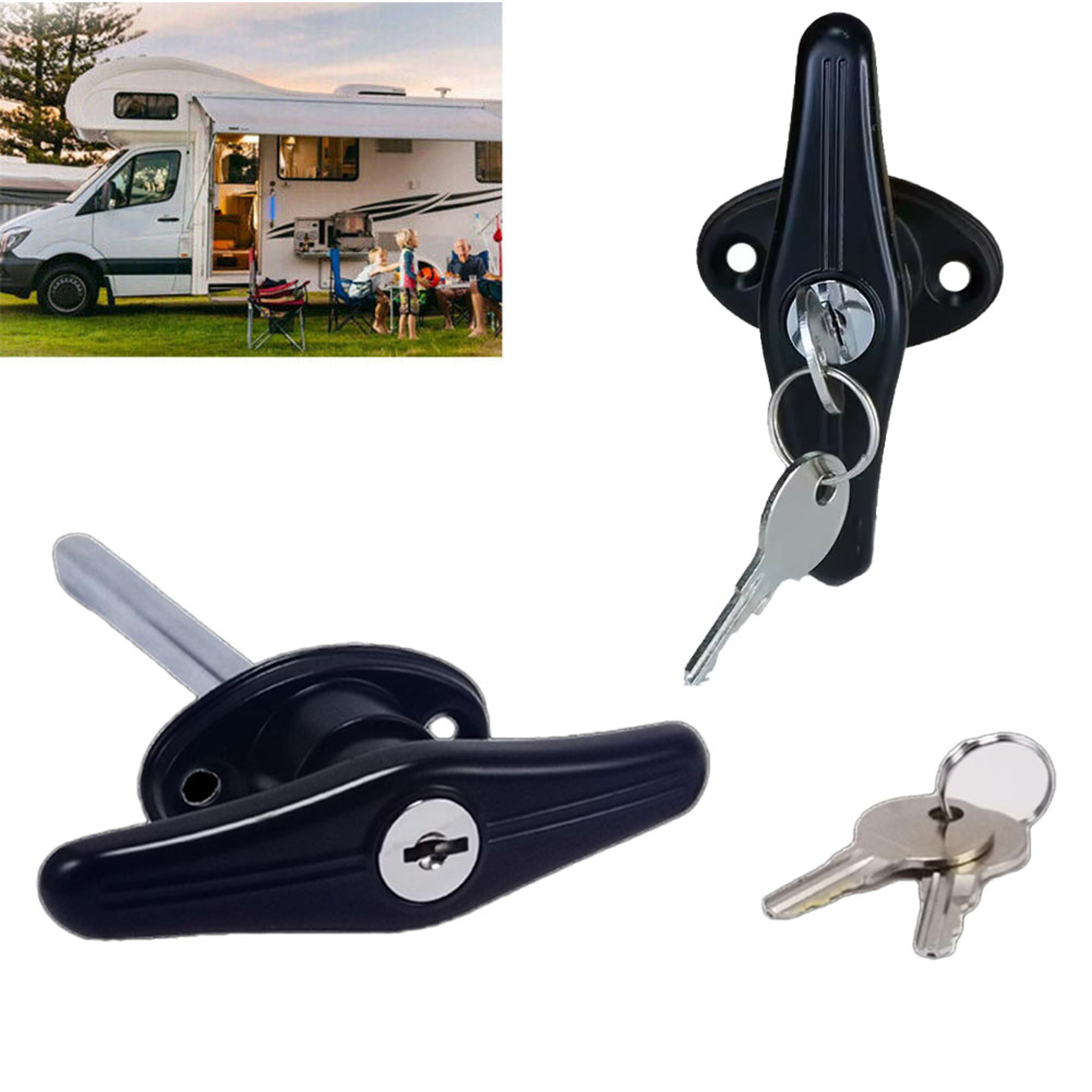 Secure T Handle Garage Door Lock with Keys for Shed Campervan – view 1