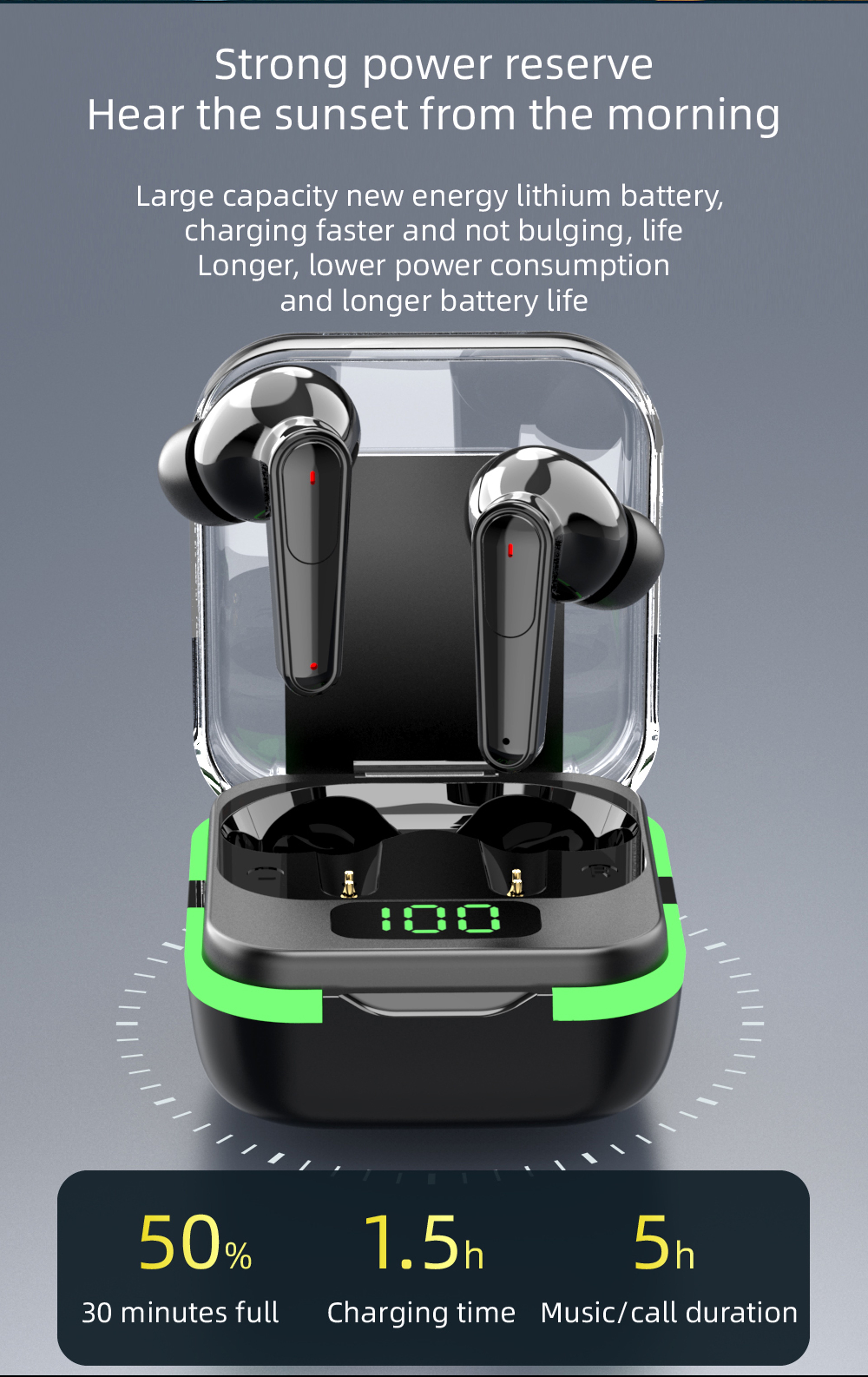 Wireless Bluetooth Earbuds with Battery Display and Noise Cancelling – view 6