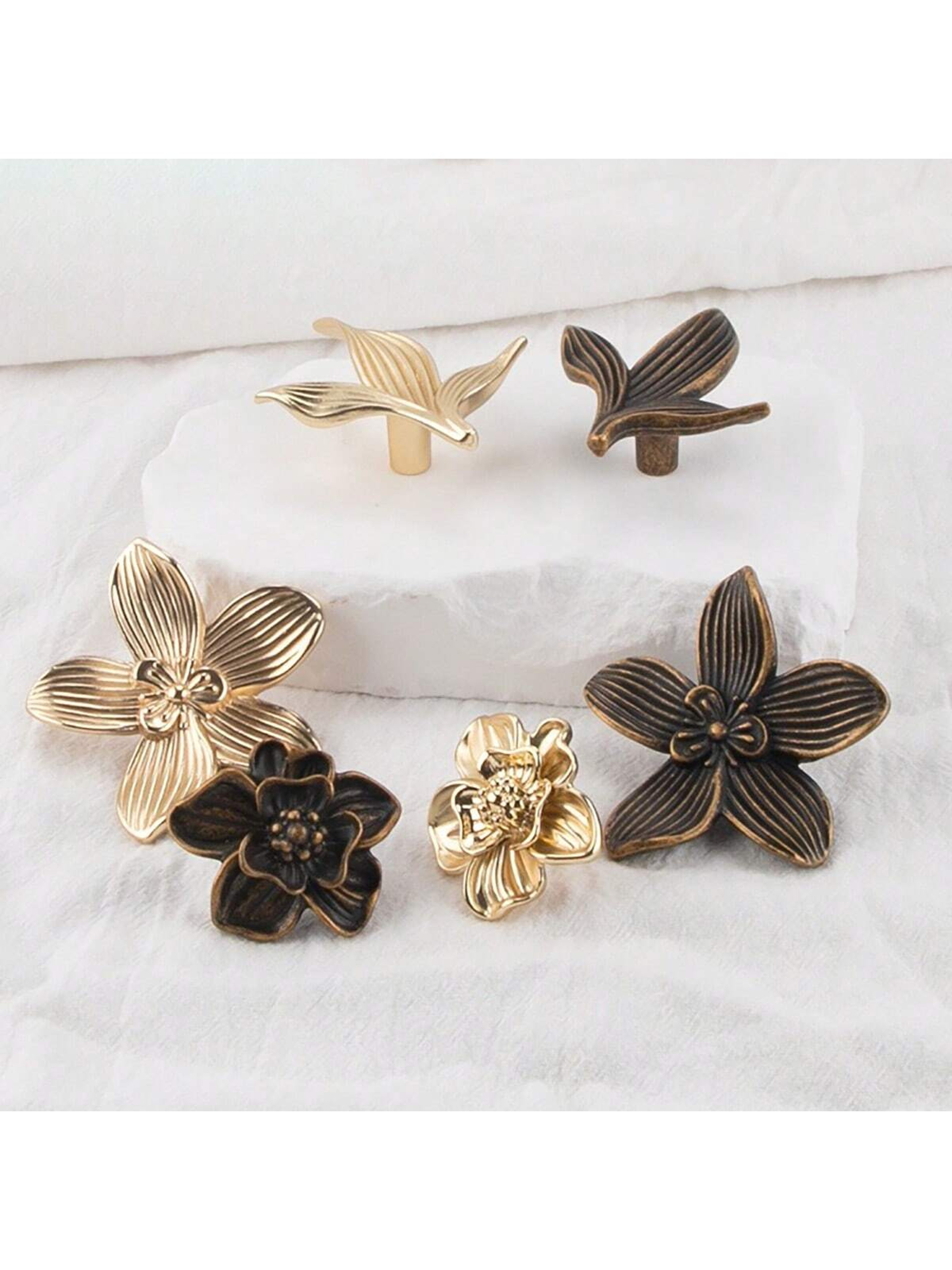 Golden Flower Cabinet Knobs Petal Drawer Pulls For Dressers And Wardrobes 2