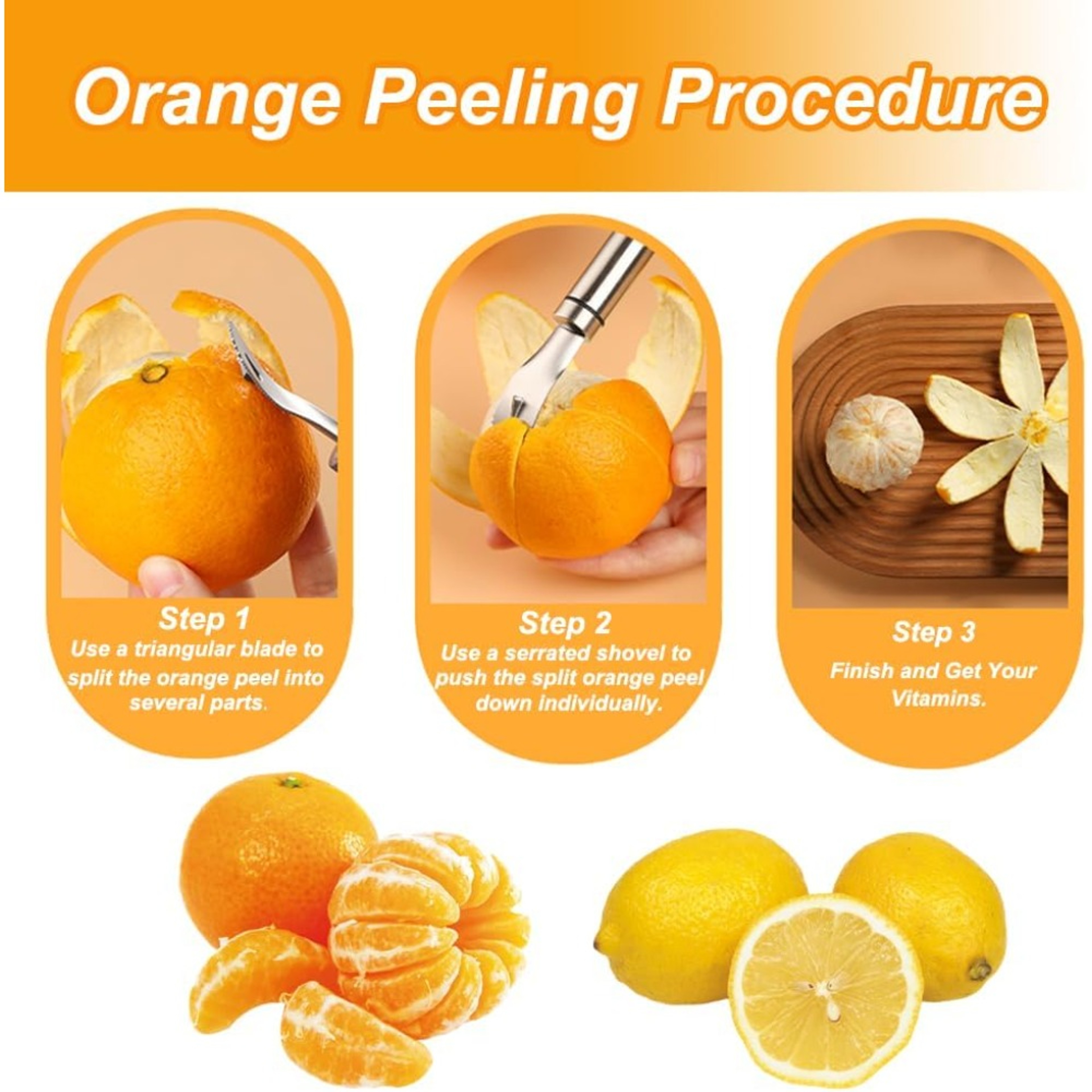 Stainless Steel Orange Peeler Tool with Ergonomic Handle Easy Citrus Peeling Cutter – view 2