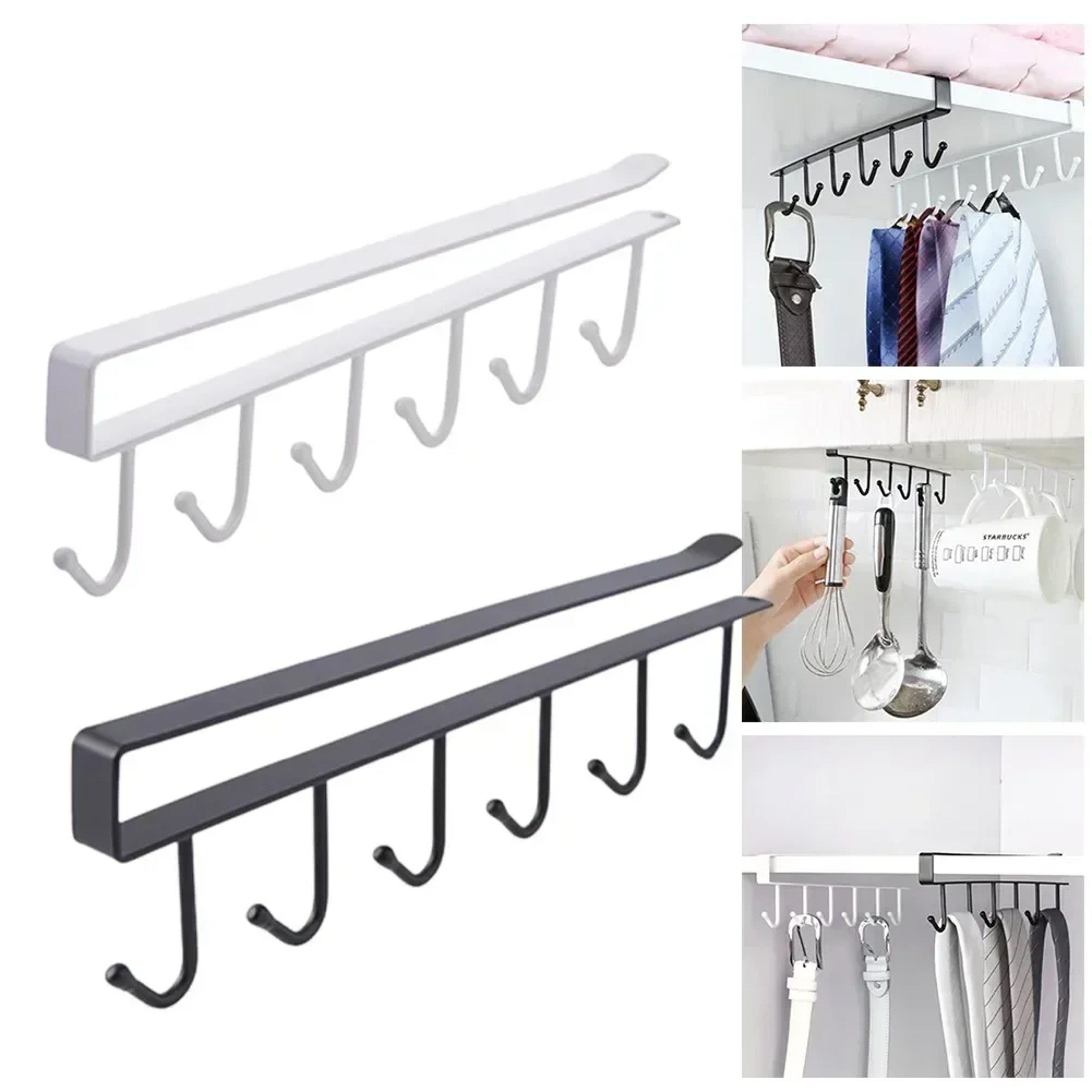 Under Shelf Storage Rack With Metal Hooks Kitchen Cabinet Organizer  Wardrobe Storage Solution 1