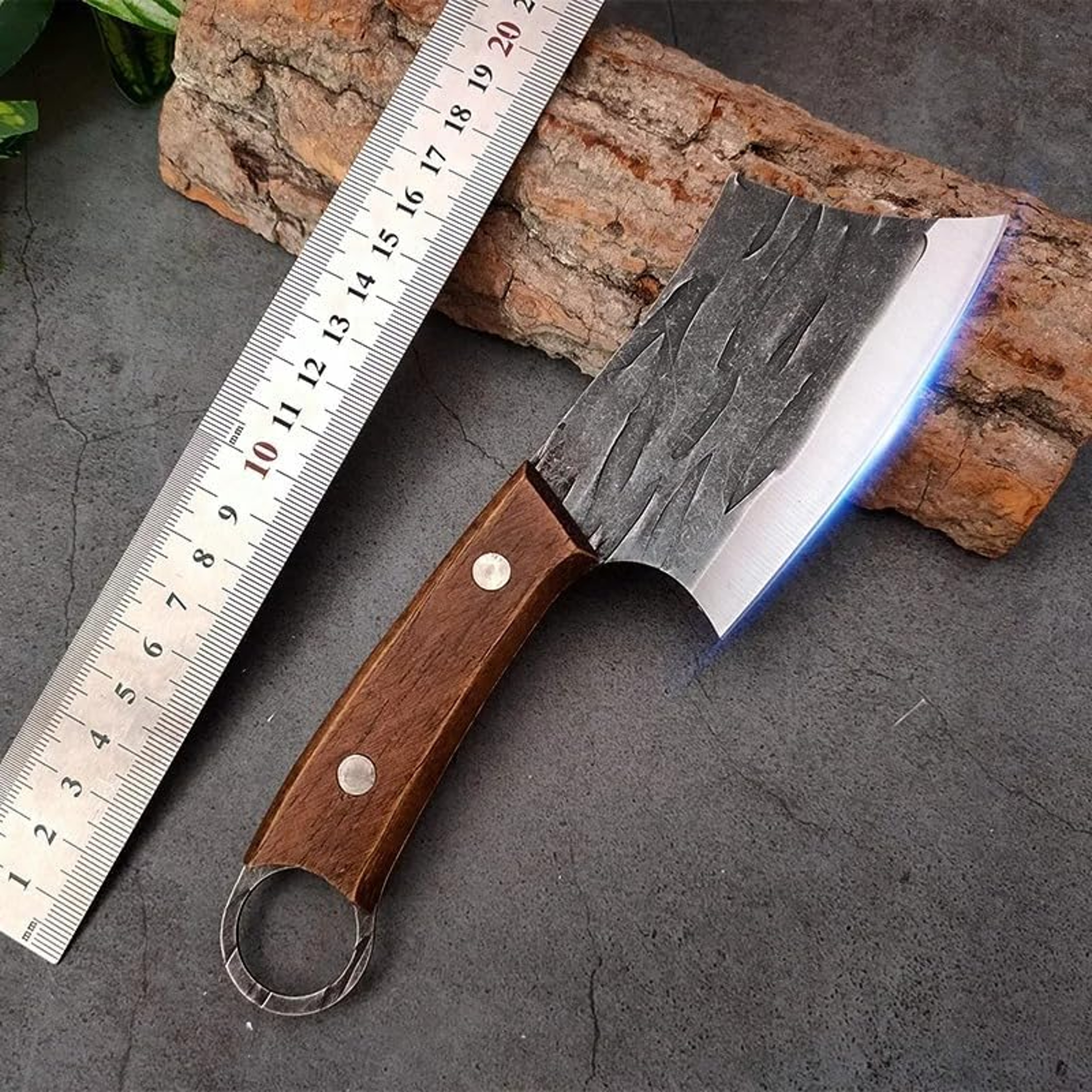 Stainless Steel Meat Cleaver & Boning Chef Knife with Wood Handle – view 2