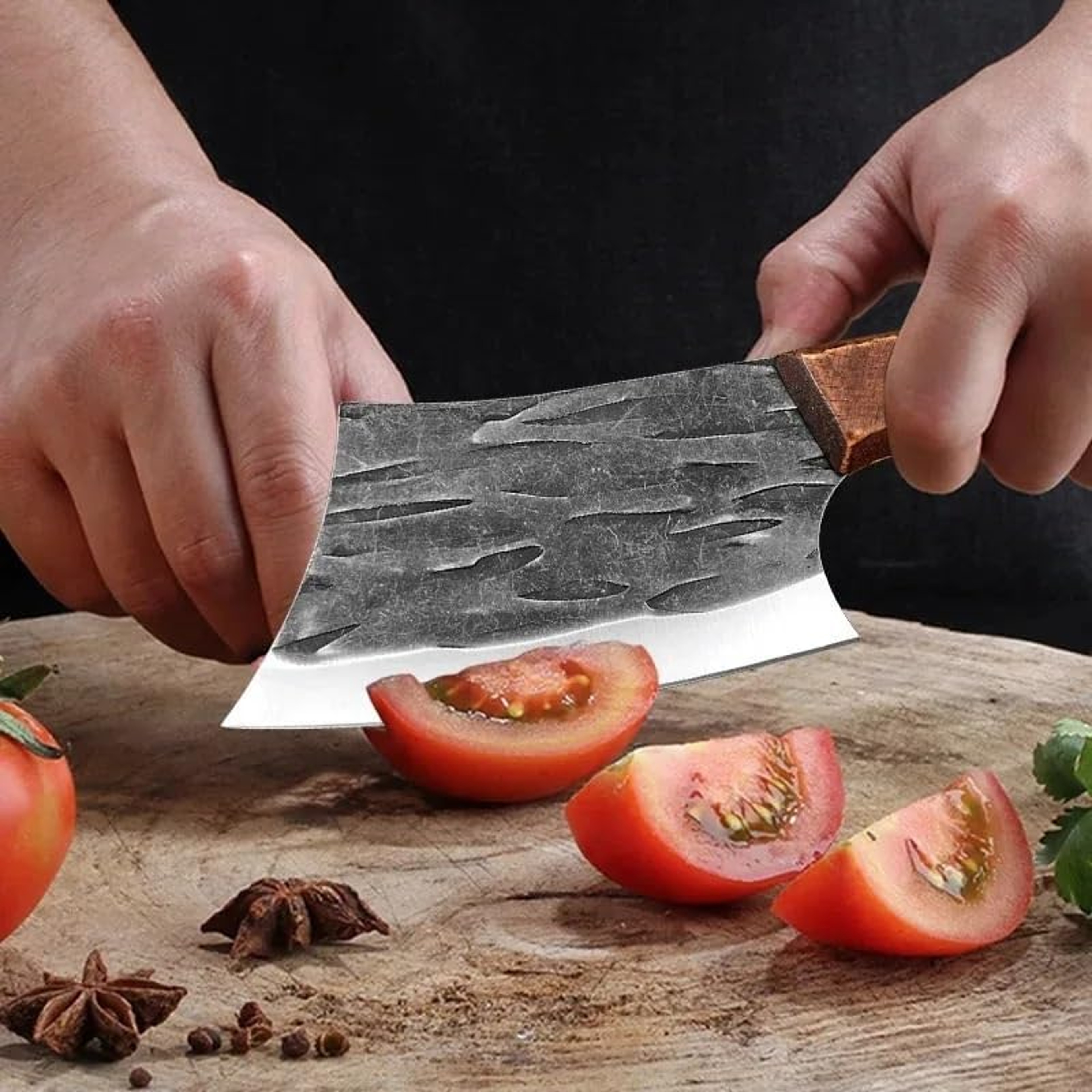 Stainless Steel Meat Cleaver & Boning Chef Knife with Wood Handle – view 3