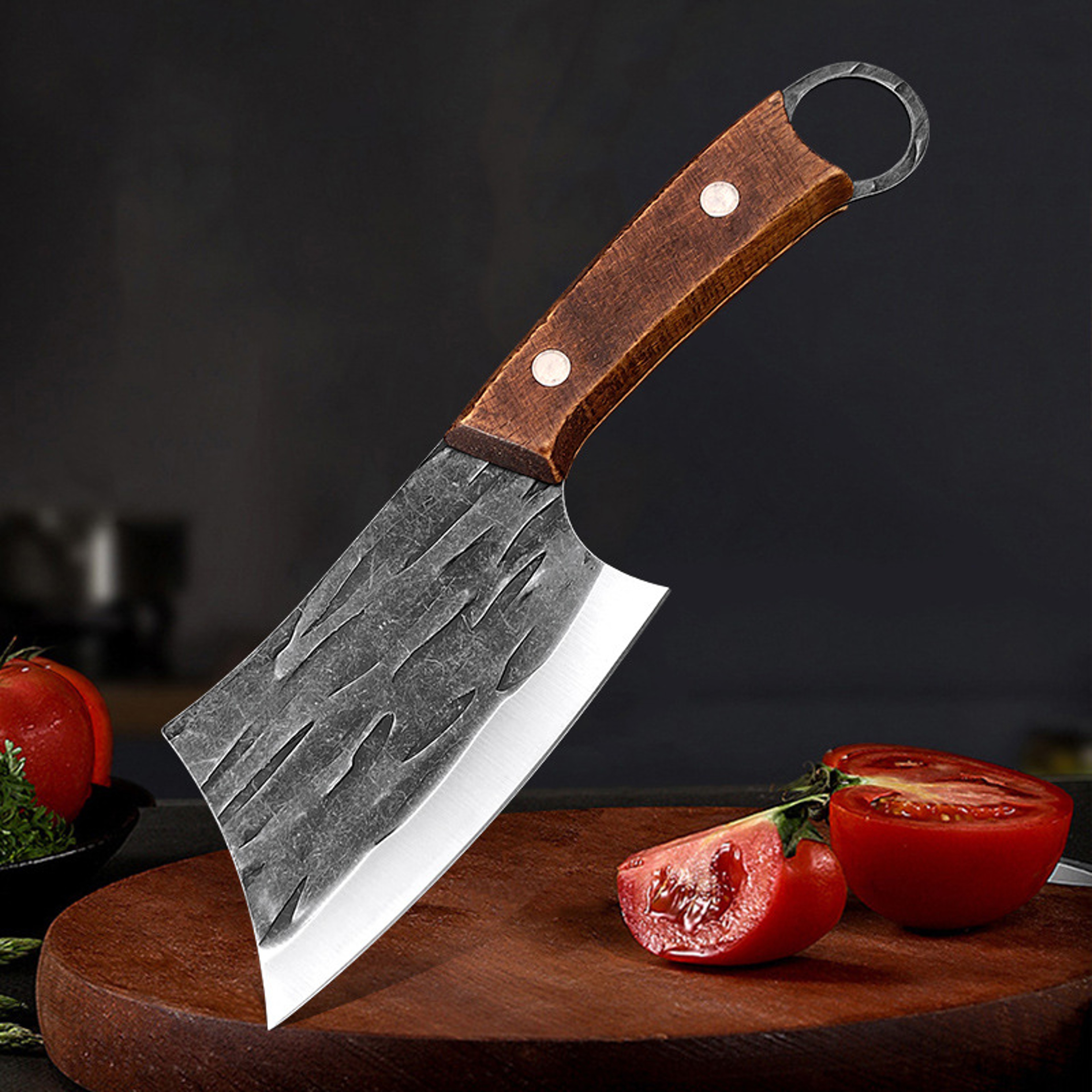 Stainless Steel Meat Cleaver & Boning Chef Knife with Wood Handle – view 4
