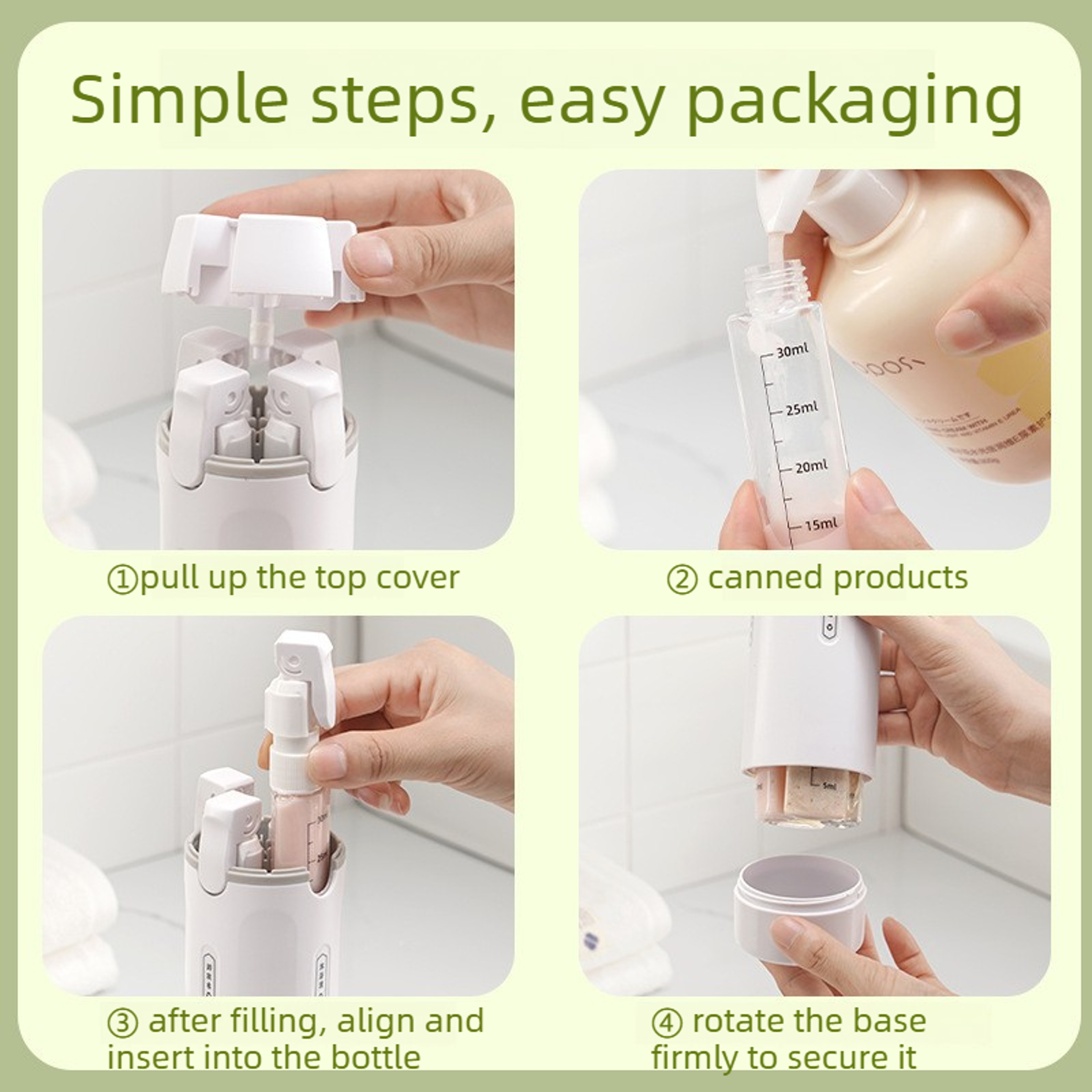 Leak Proof Refillable Travel Toiletry Dispenser Bottle for Shampoo Conditioner Lotion – view 4