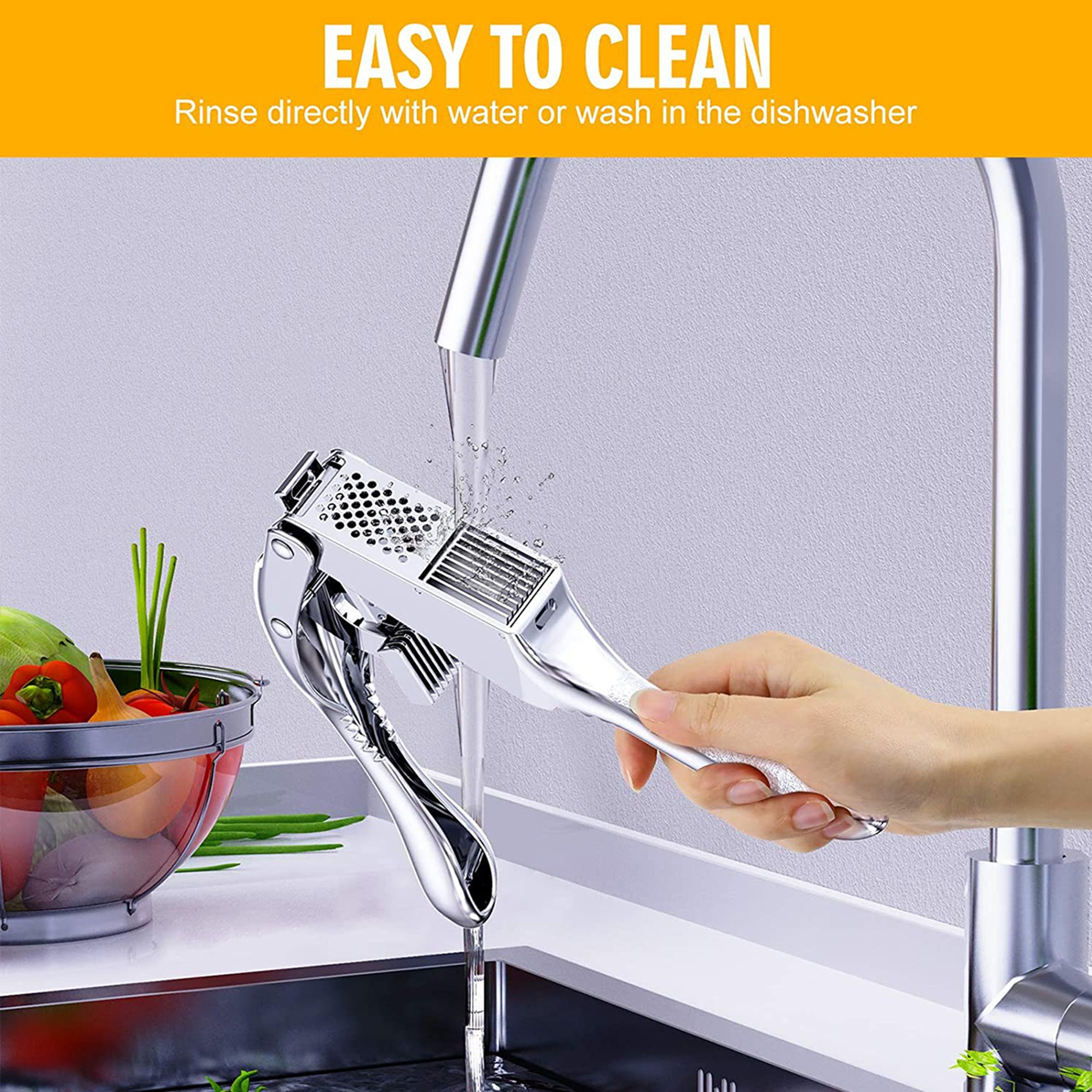 Stainless Steel Garlic Press and Slicer Dual Function Mincer for Effortless Crushing & Slicing – view 6