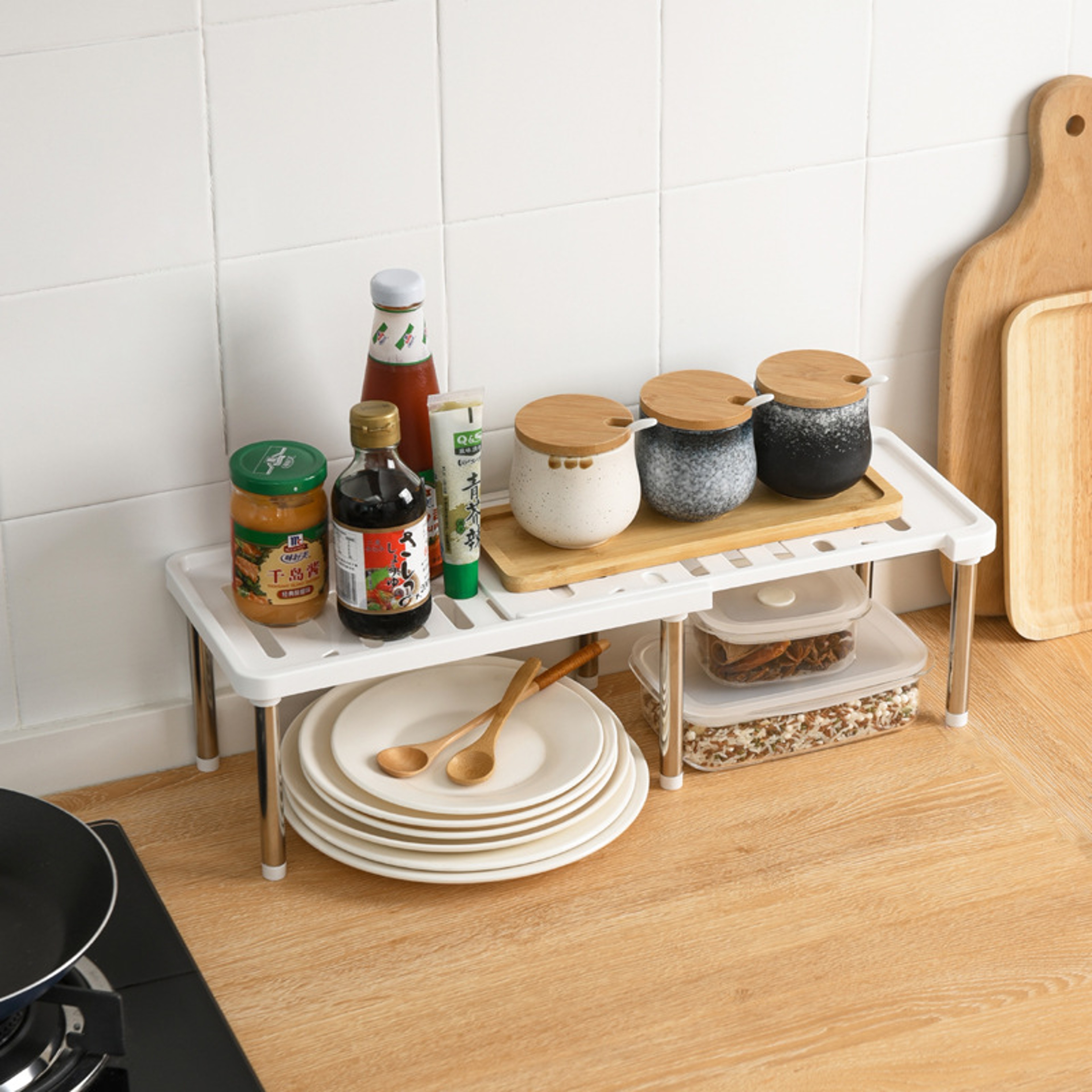 Retractable Kitchen Storage Rack Organizer For Cabinets  Countertops 1