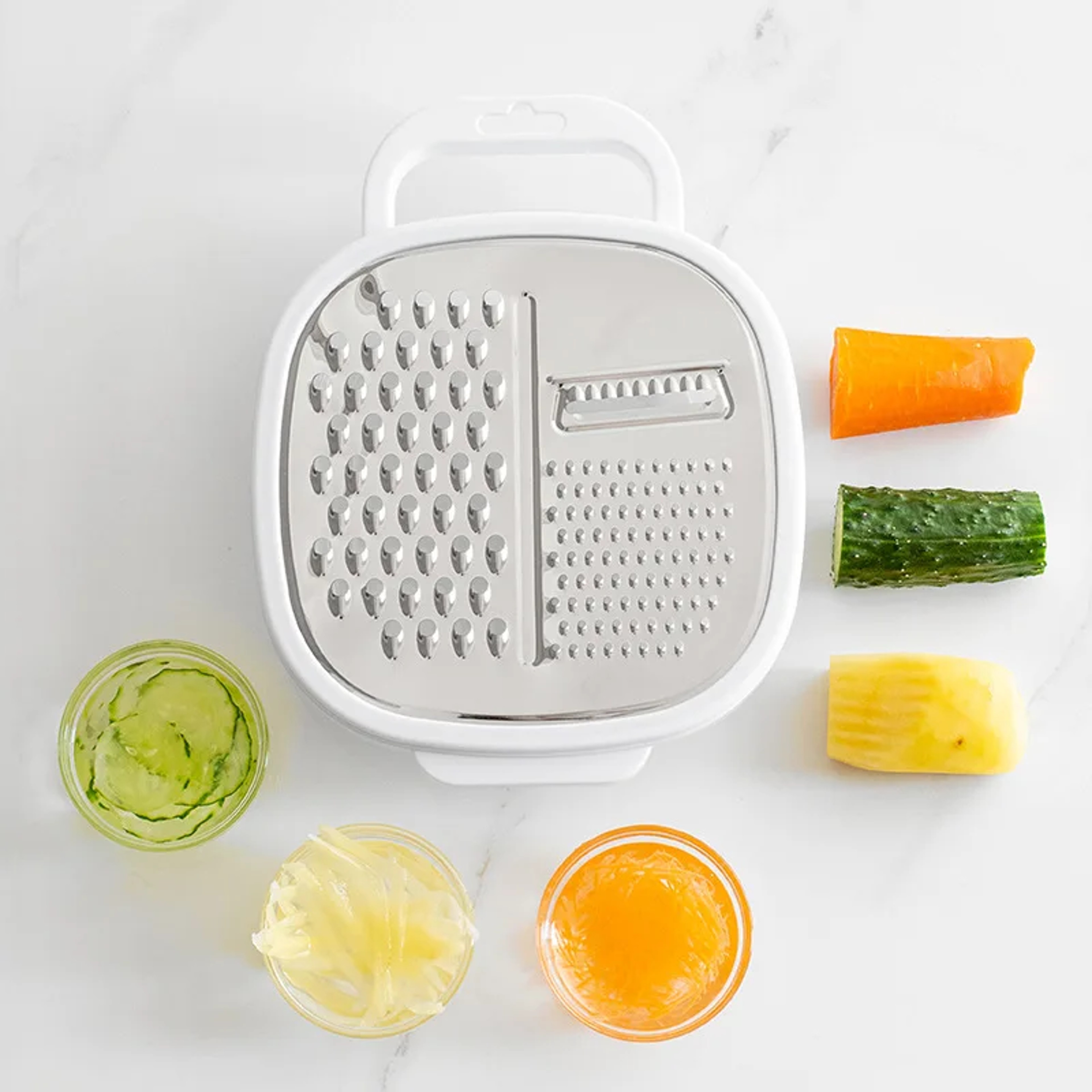 Stainless Steel Cheese Grater & Vegetable Peeler Set with Container Lid – view 4