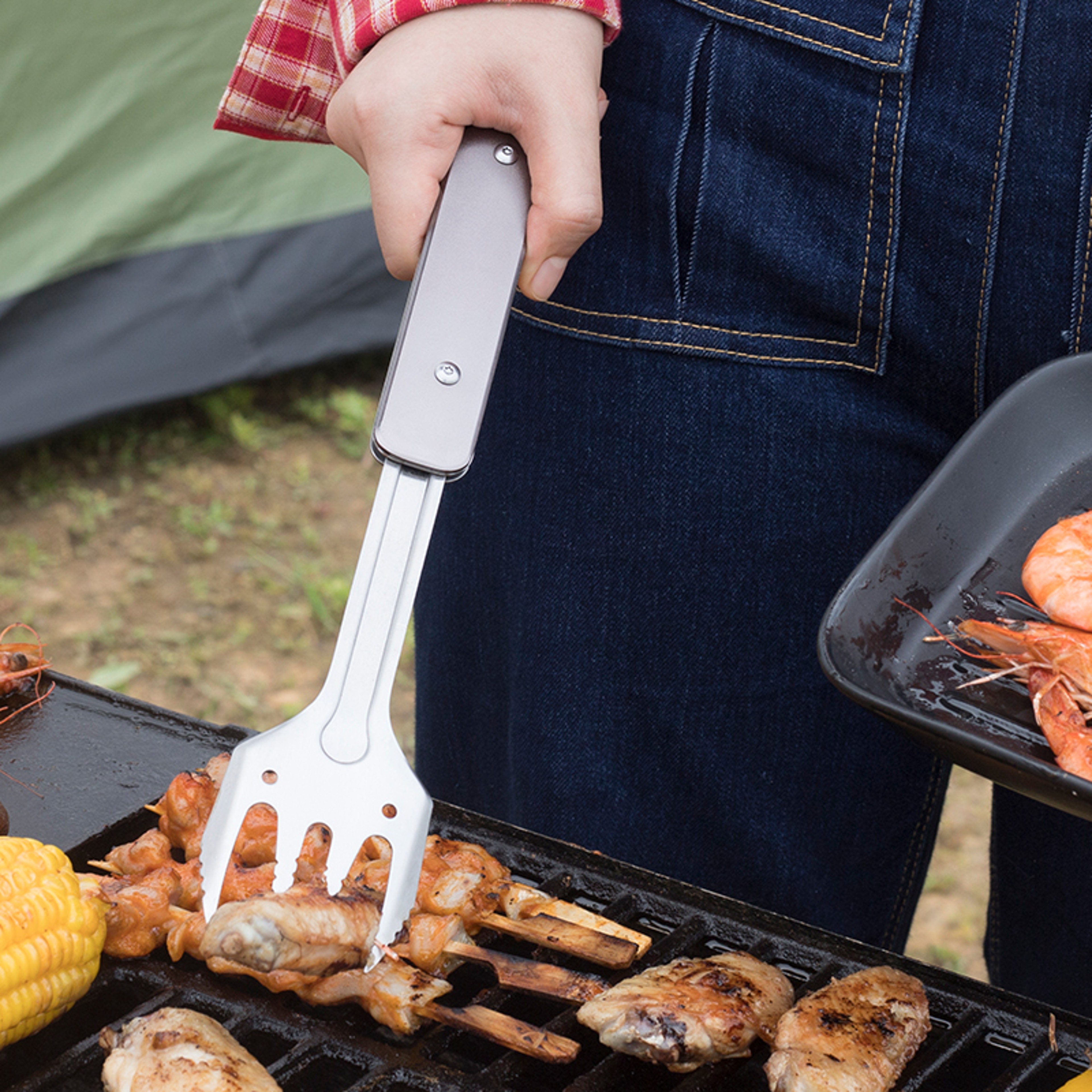 Mini BBQ Tool Set With Spatula Fork Tongs  Bottle Opener For Outdoor Cooking 1