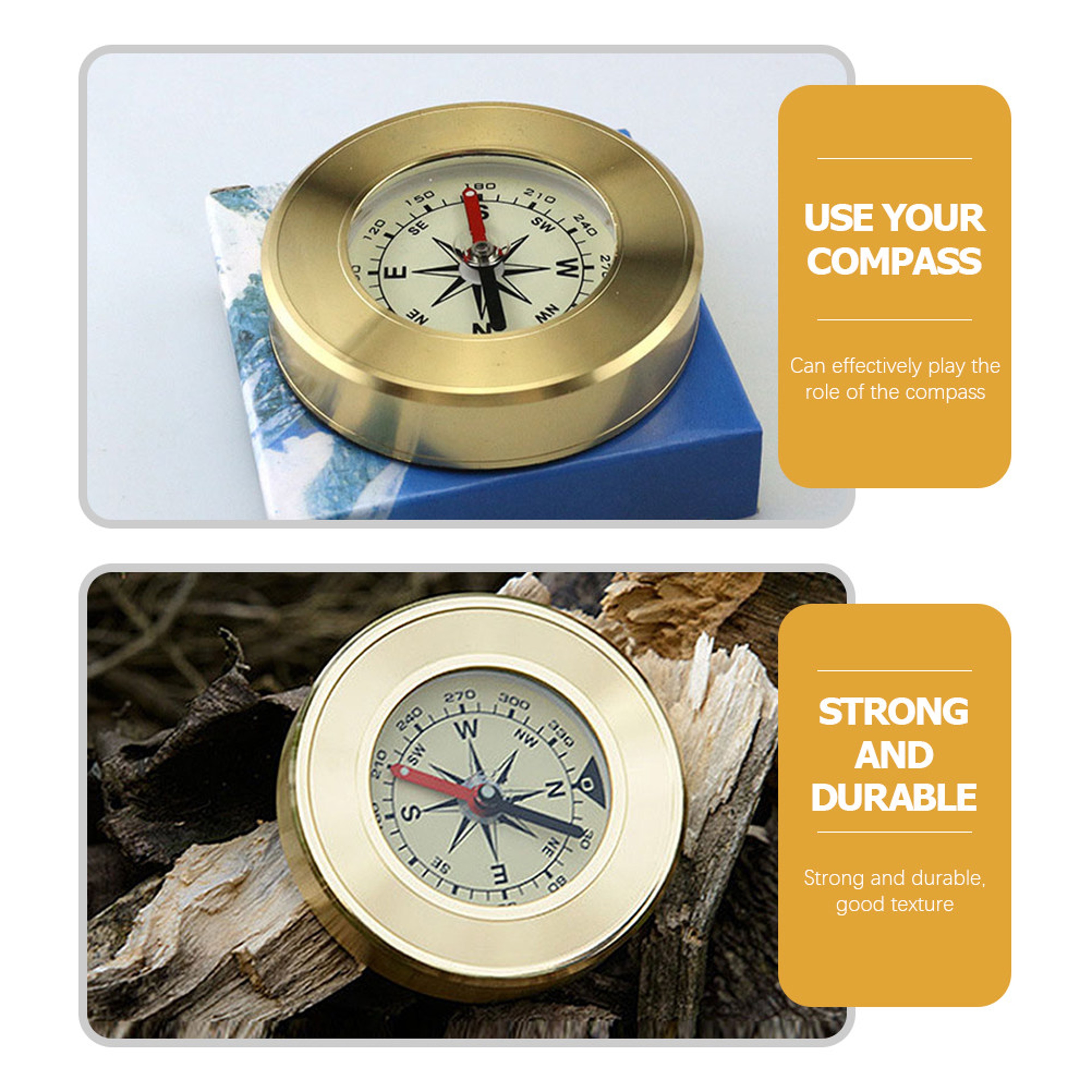 Vintage Brass Pocket Compass for Hiking & Outdoor Navigation – view 3