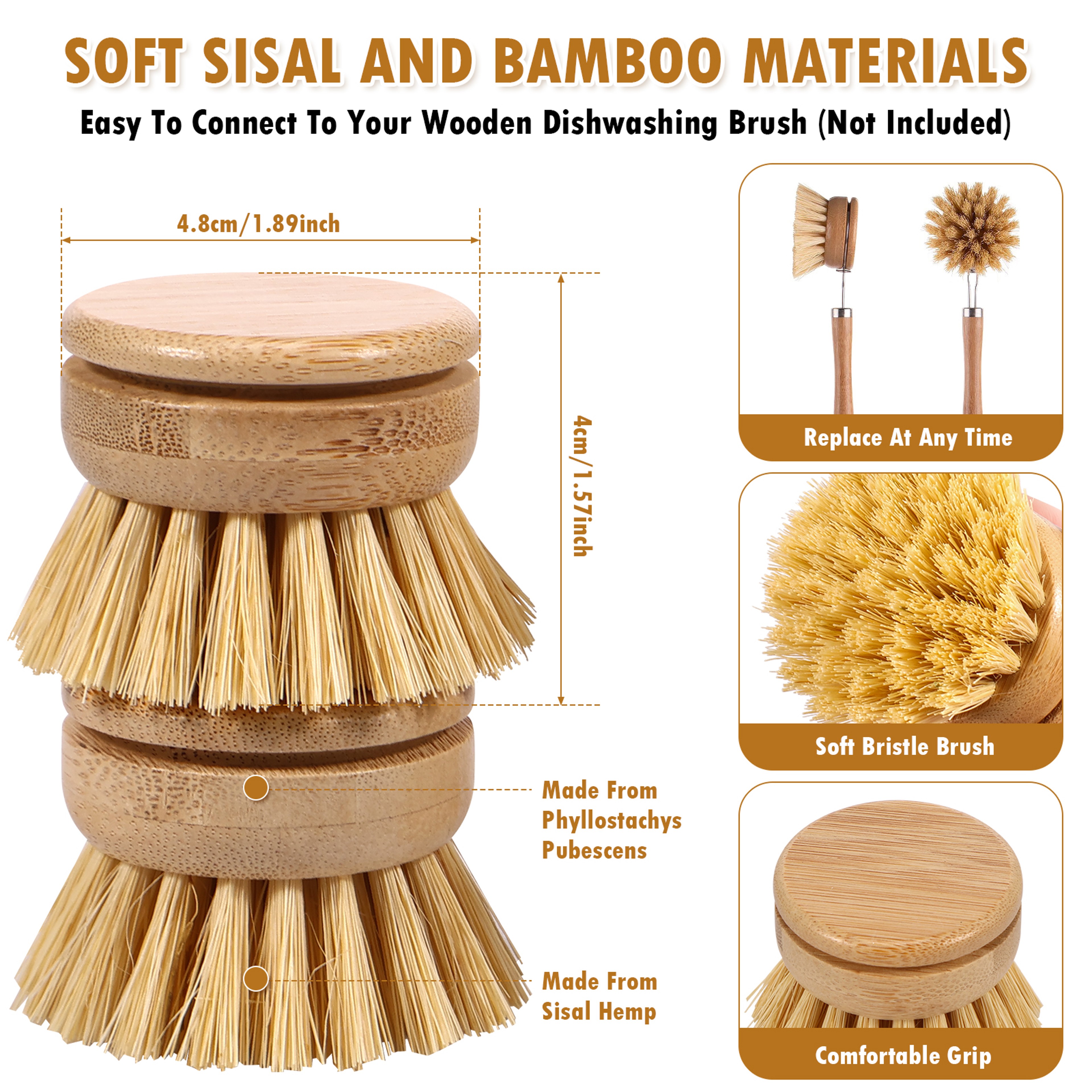 Eco Friendly Bamboo Kitchen Dish Brush for Pots & Stove Cleaning – view 3