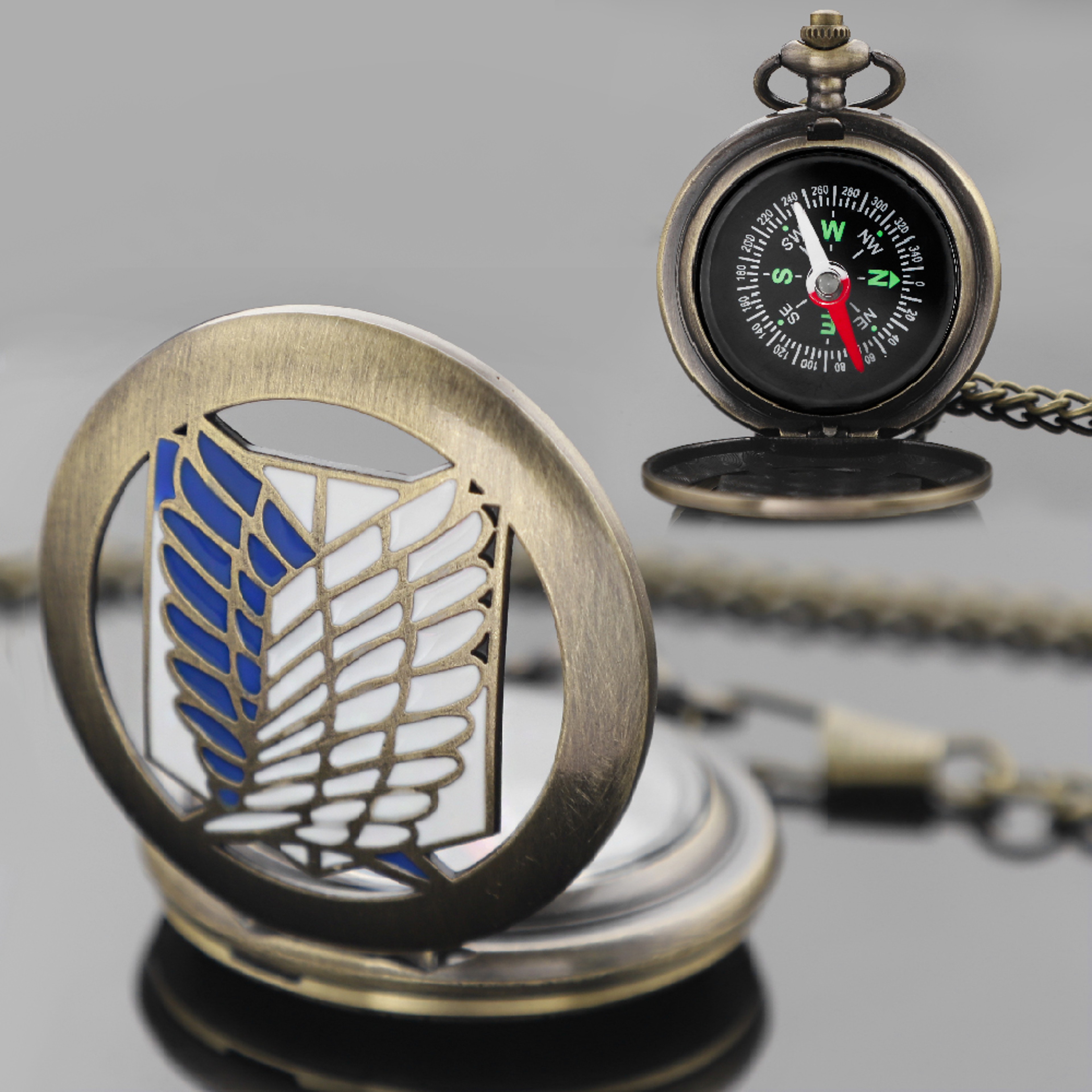 Vintage Anime Compass Pocket Watch Outdoor Hiking Brass Navigation Tool 0
