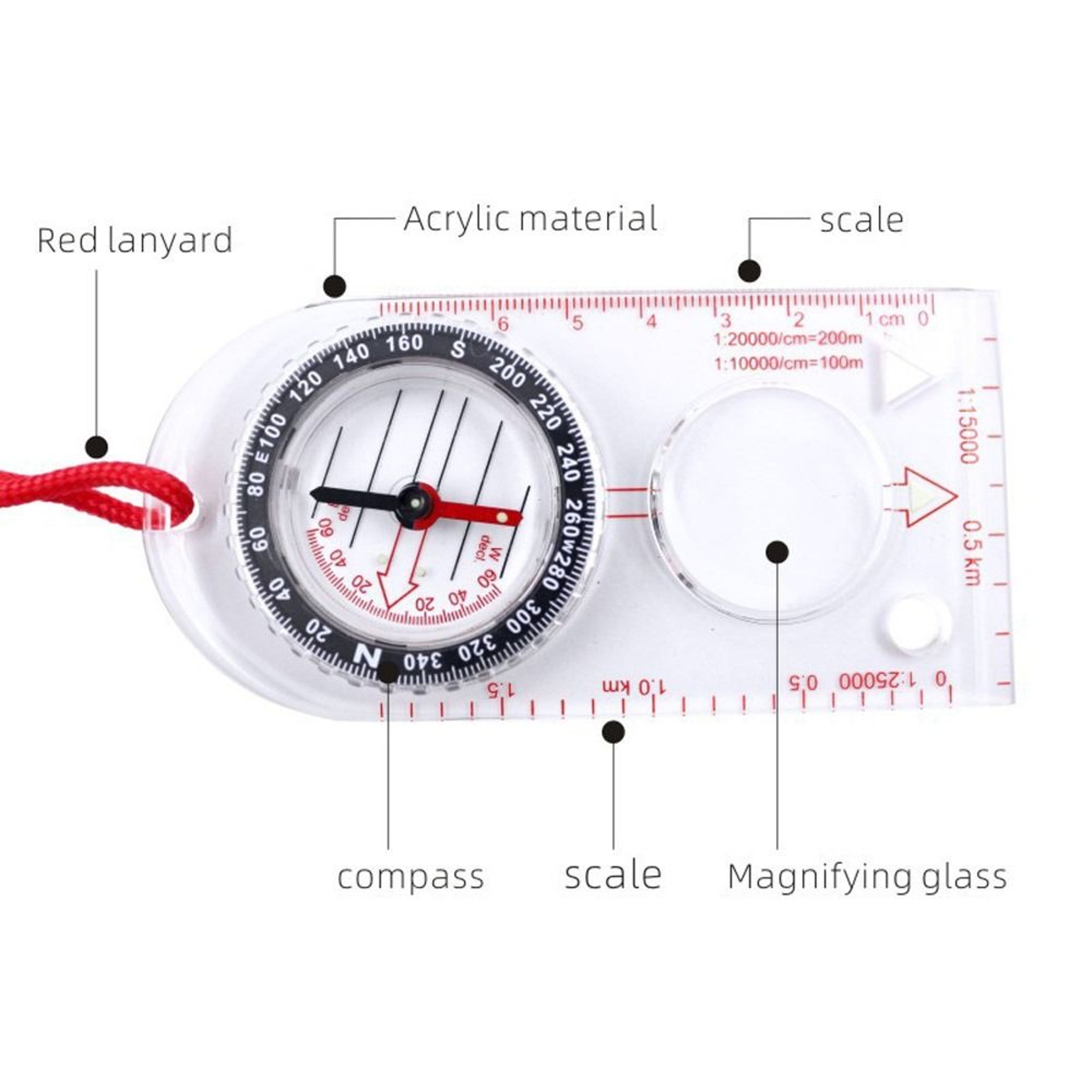 Precision Acrylic Map Compass Ruler Portable Hiking Navigation Tool – view 5