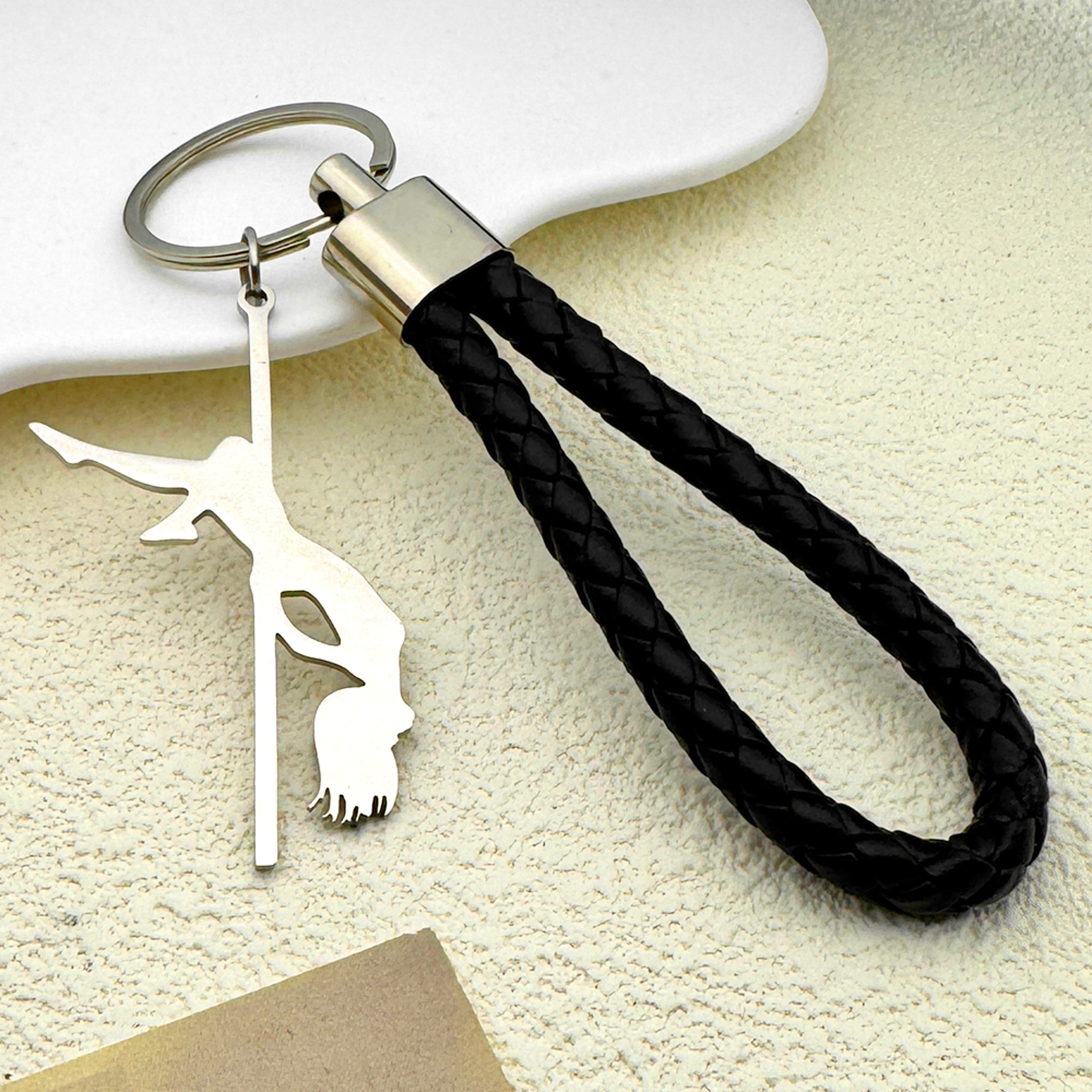 Pole Dance Musical Keychain For Women And Men Stainless Steel  Leather Charm 0