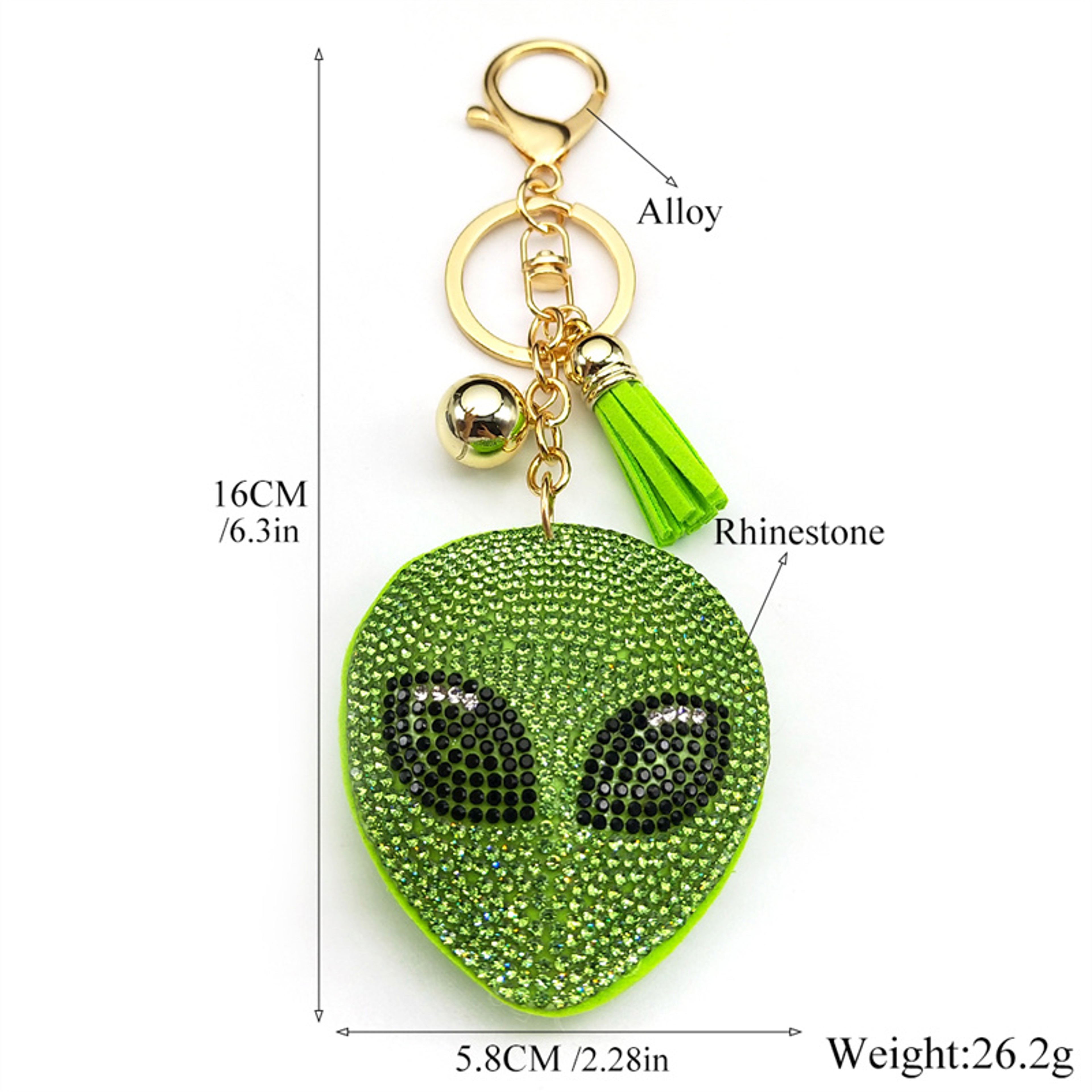 Alien Crystal Keychain with Green Tassel Bag Charm – view 6