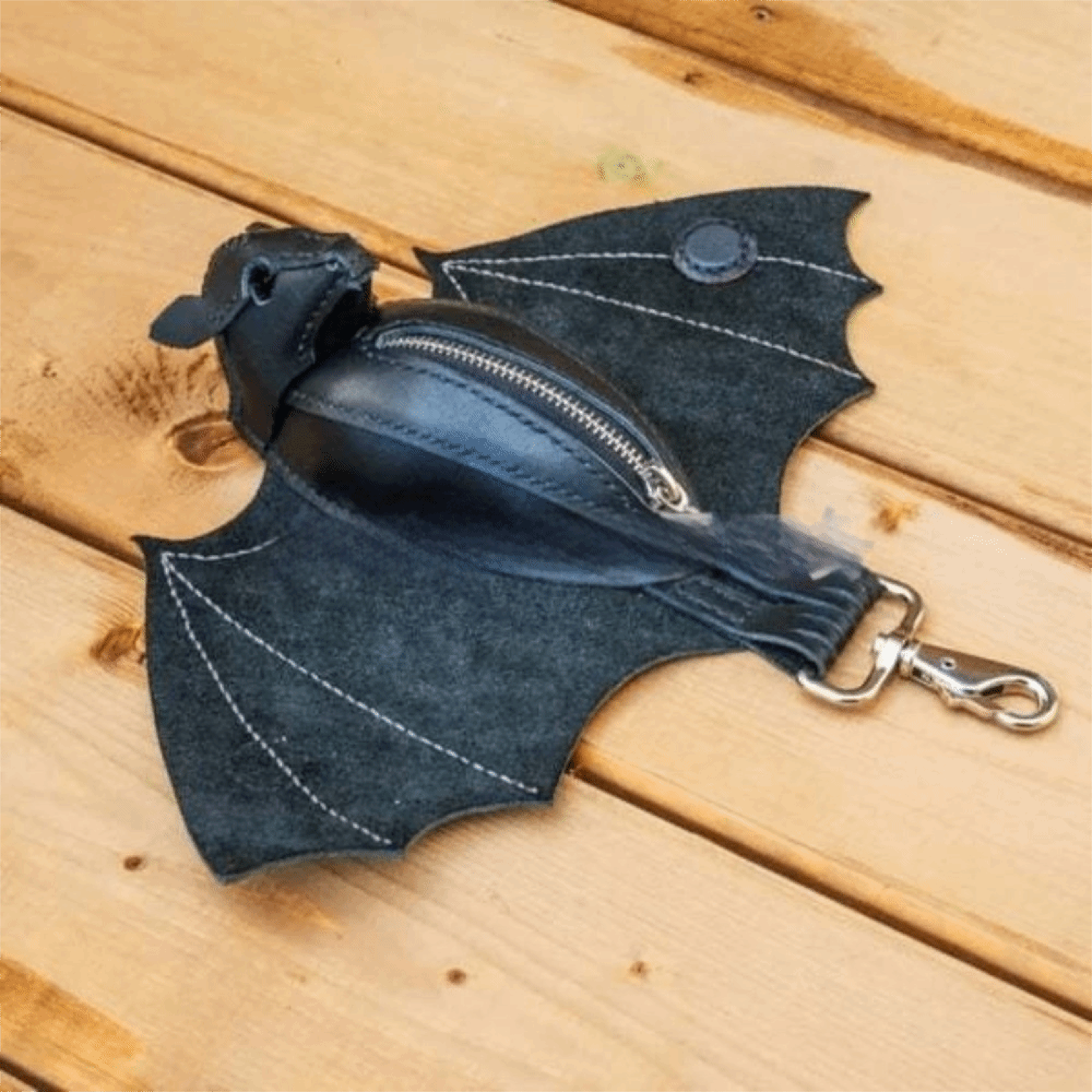 Handmade Bat Wallet Keychain Genuine Leather Coin Purse – view 1