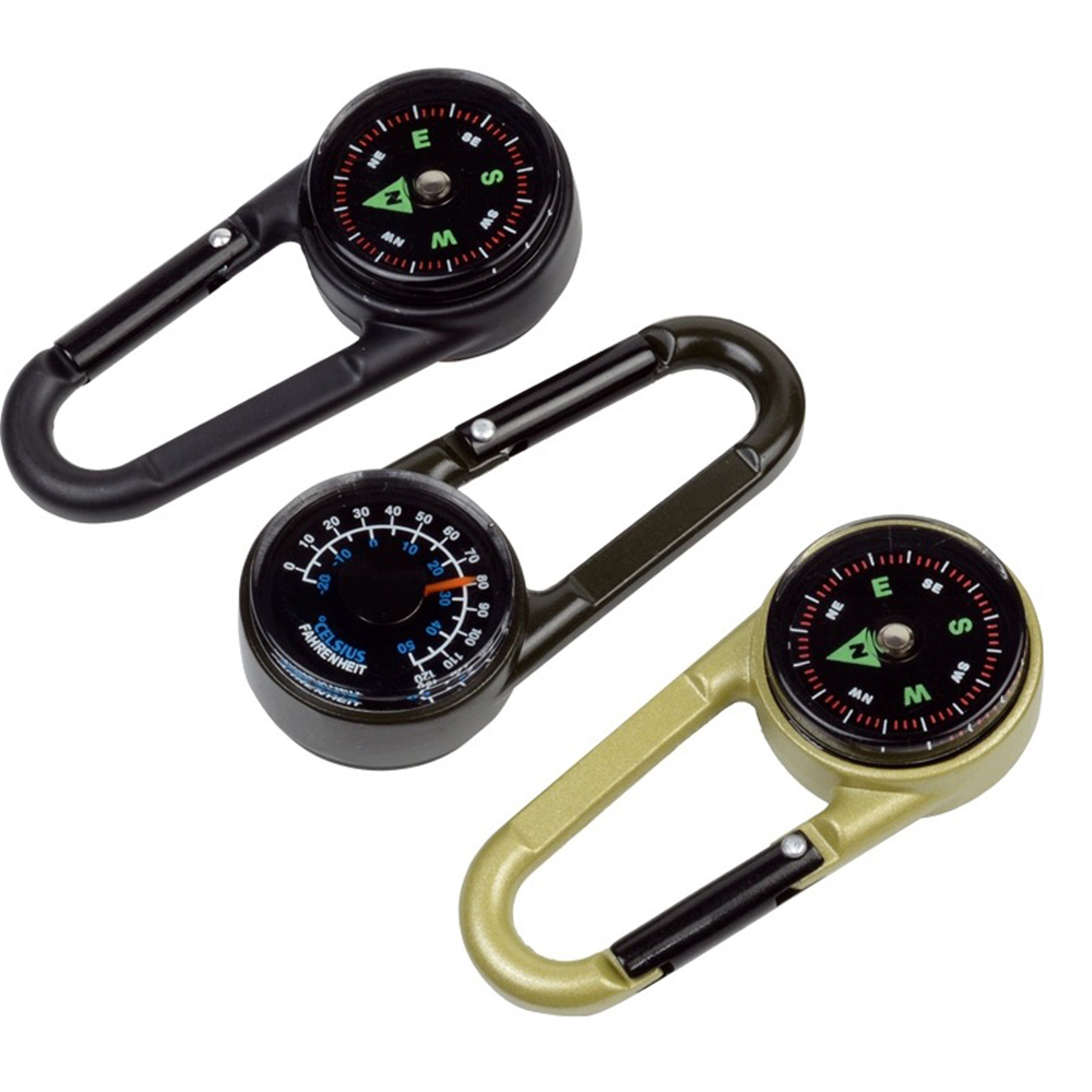 Mini Survival Carabiner Compass Keychain with Thermometer – view 1