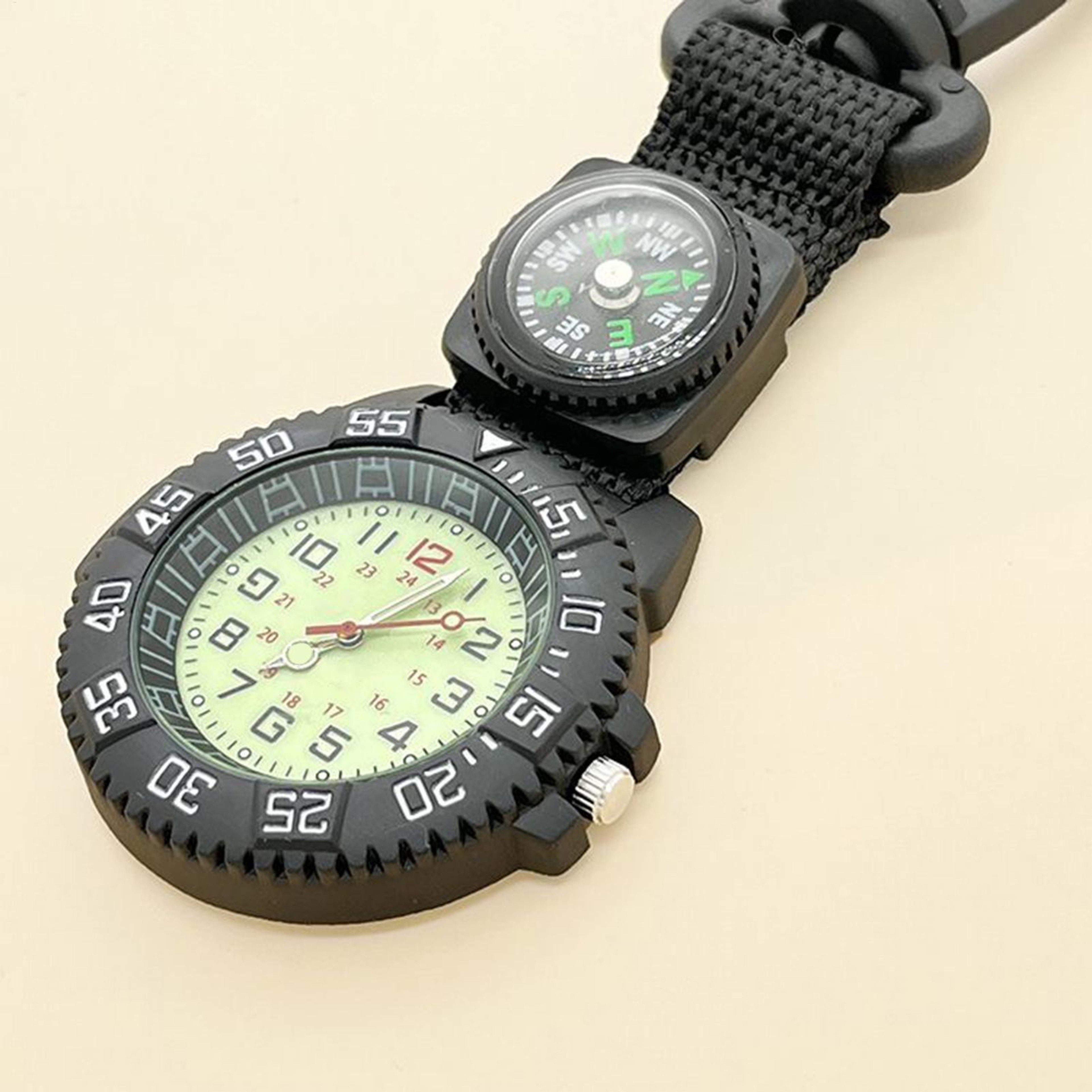 Outdoor Carabiner Pocket Watch With Glow Compass Waterproof  Quartz 1