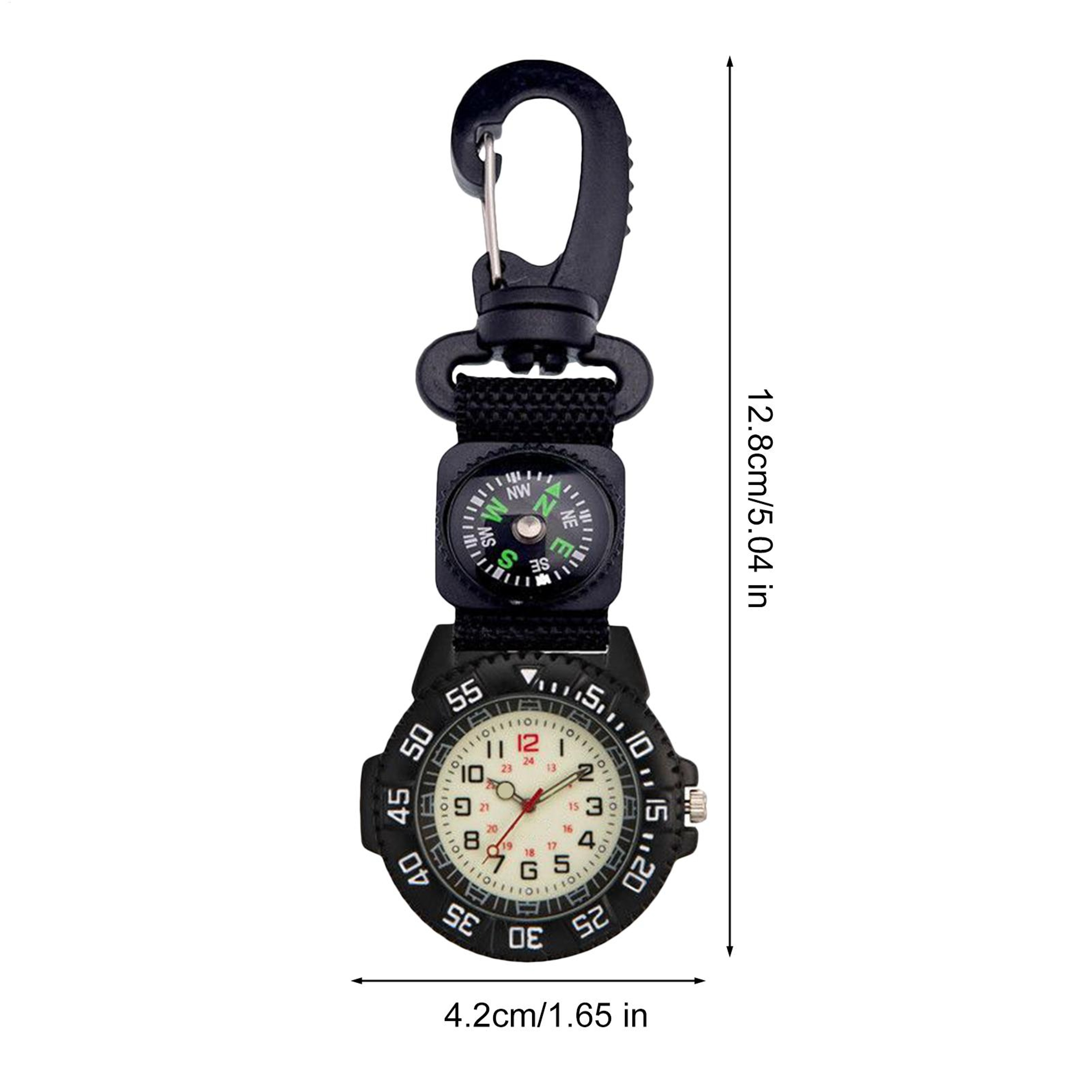 Outdoor Carabiner Pocket Watch With Glow Compass Waterproof  Quartz 5