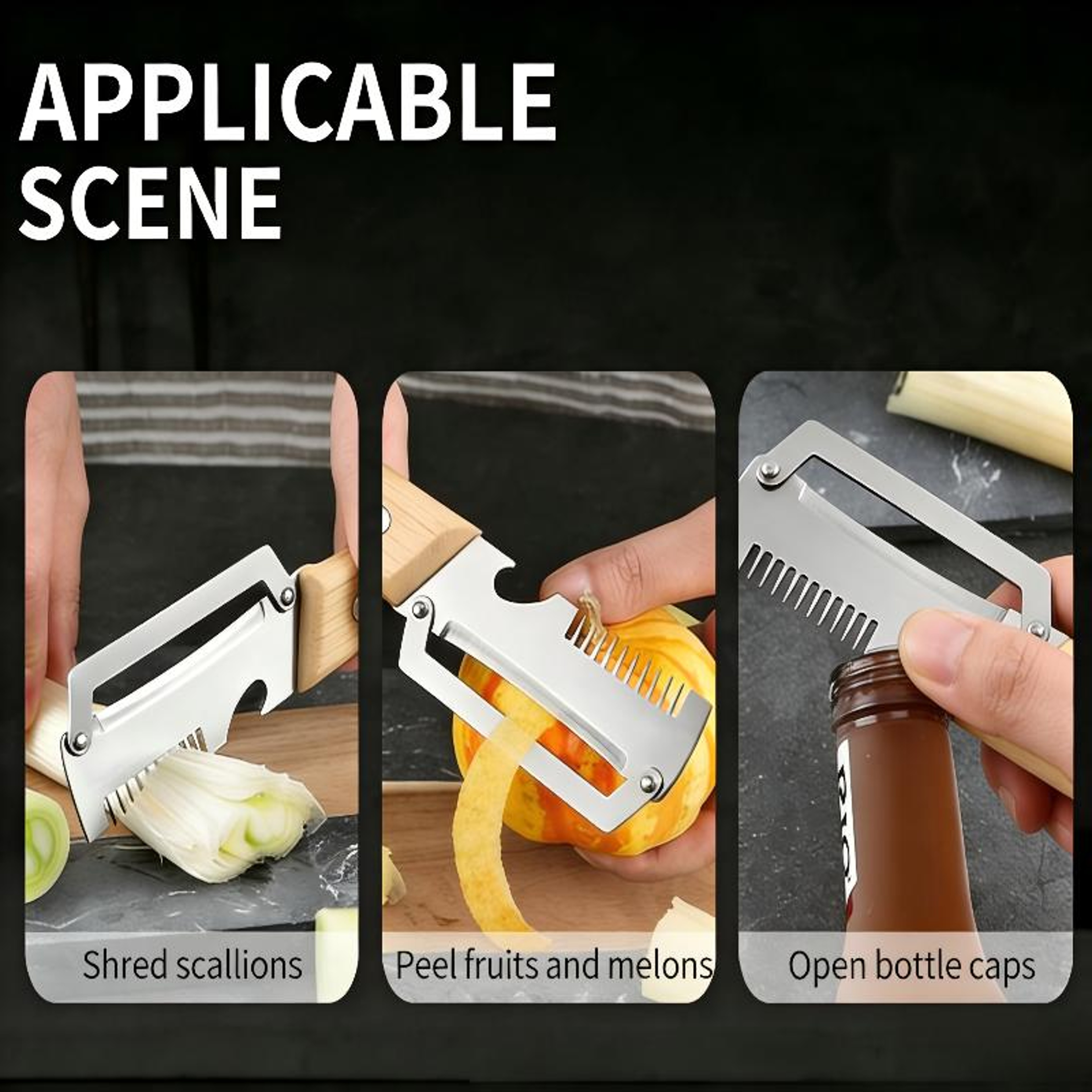 Premium Multi Functional Vegetable Peeler With Wooden Handle  Bottle Opener 6