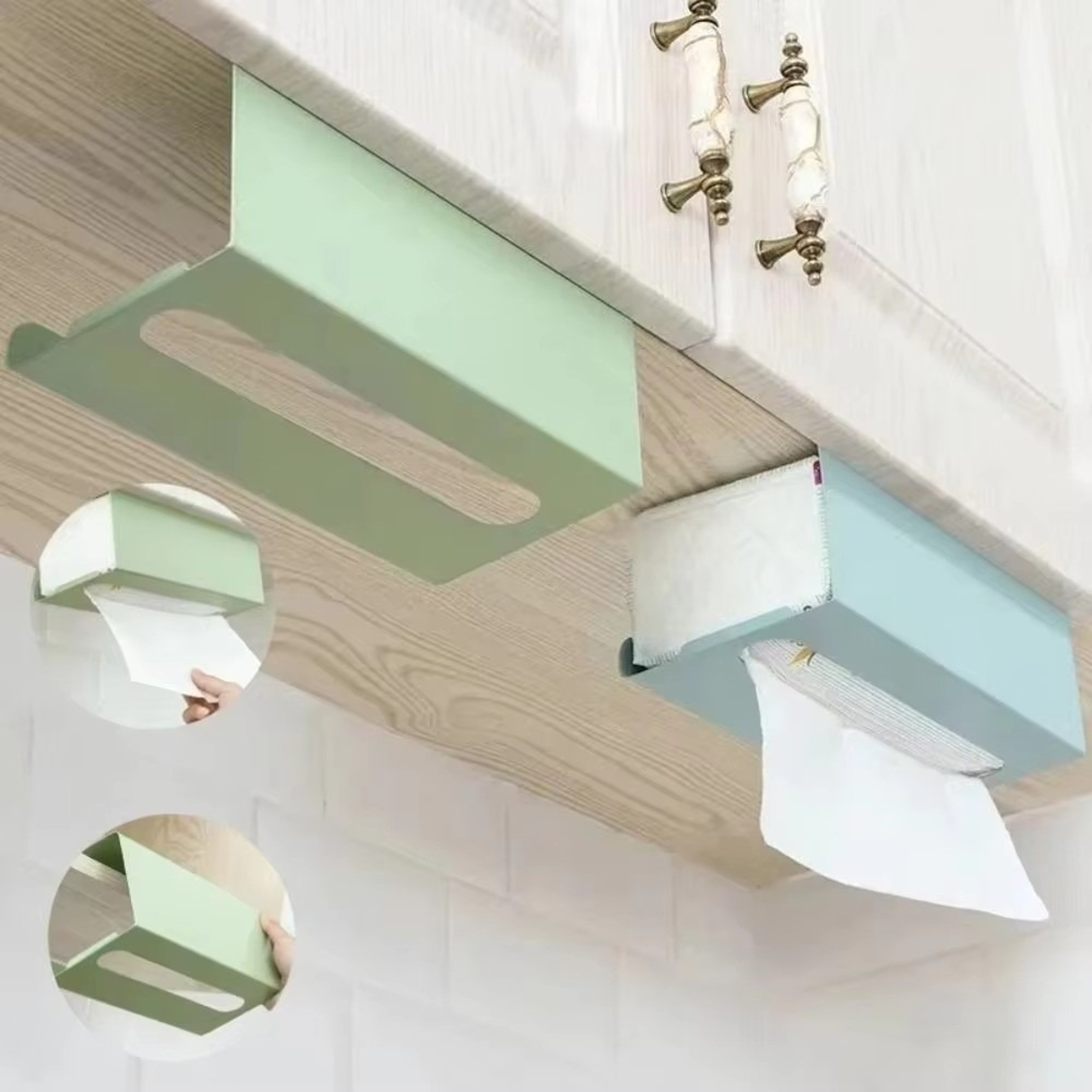 Iron Under Cabinet Paper Towel  Tissue Box Holder Space Saving Drill Free Installation 2