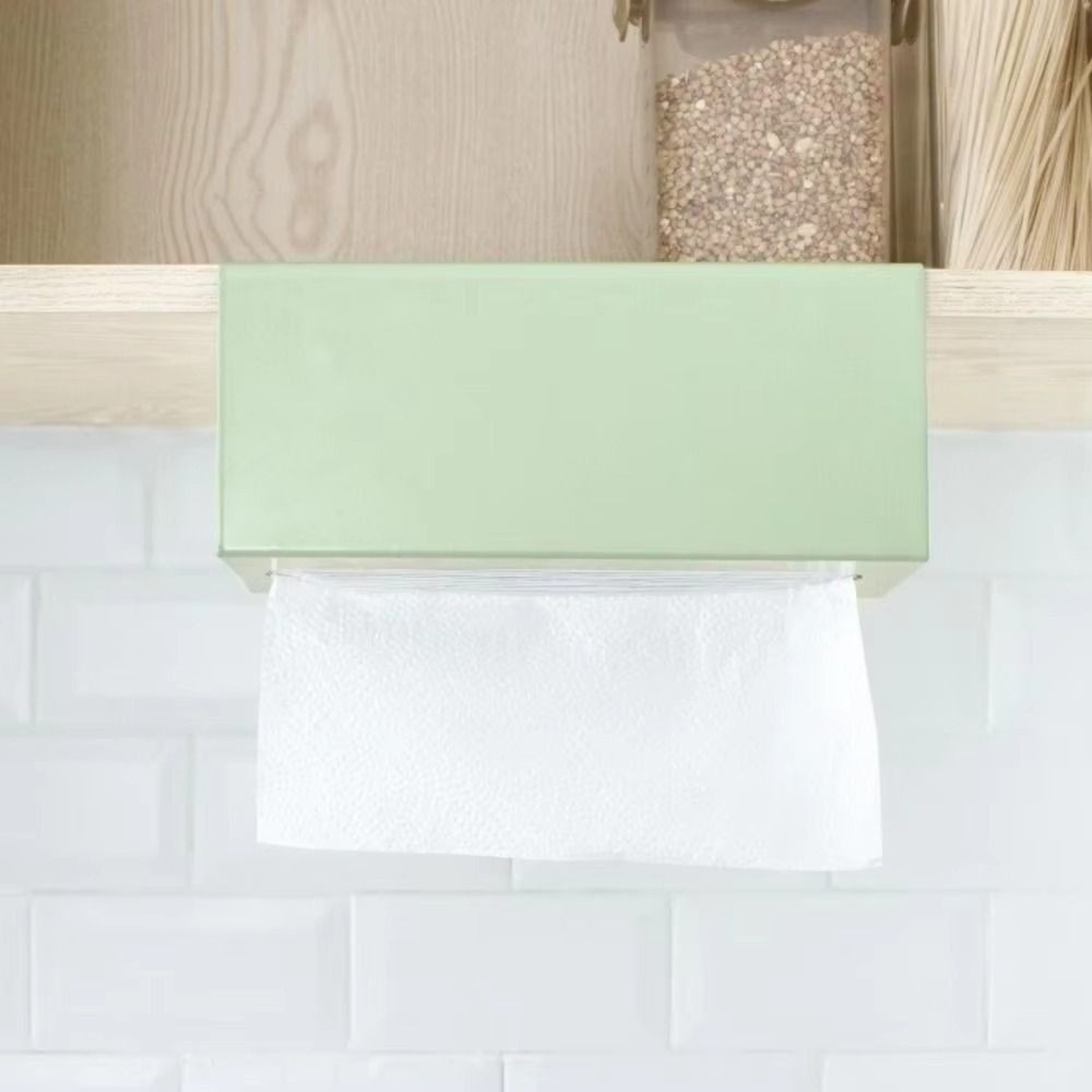 Iron Under Cabinet Paper Towel  Tissue Box Holder Space Saving Drill Free Installation 4