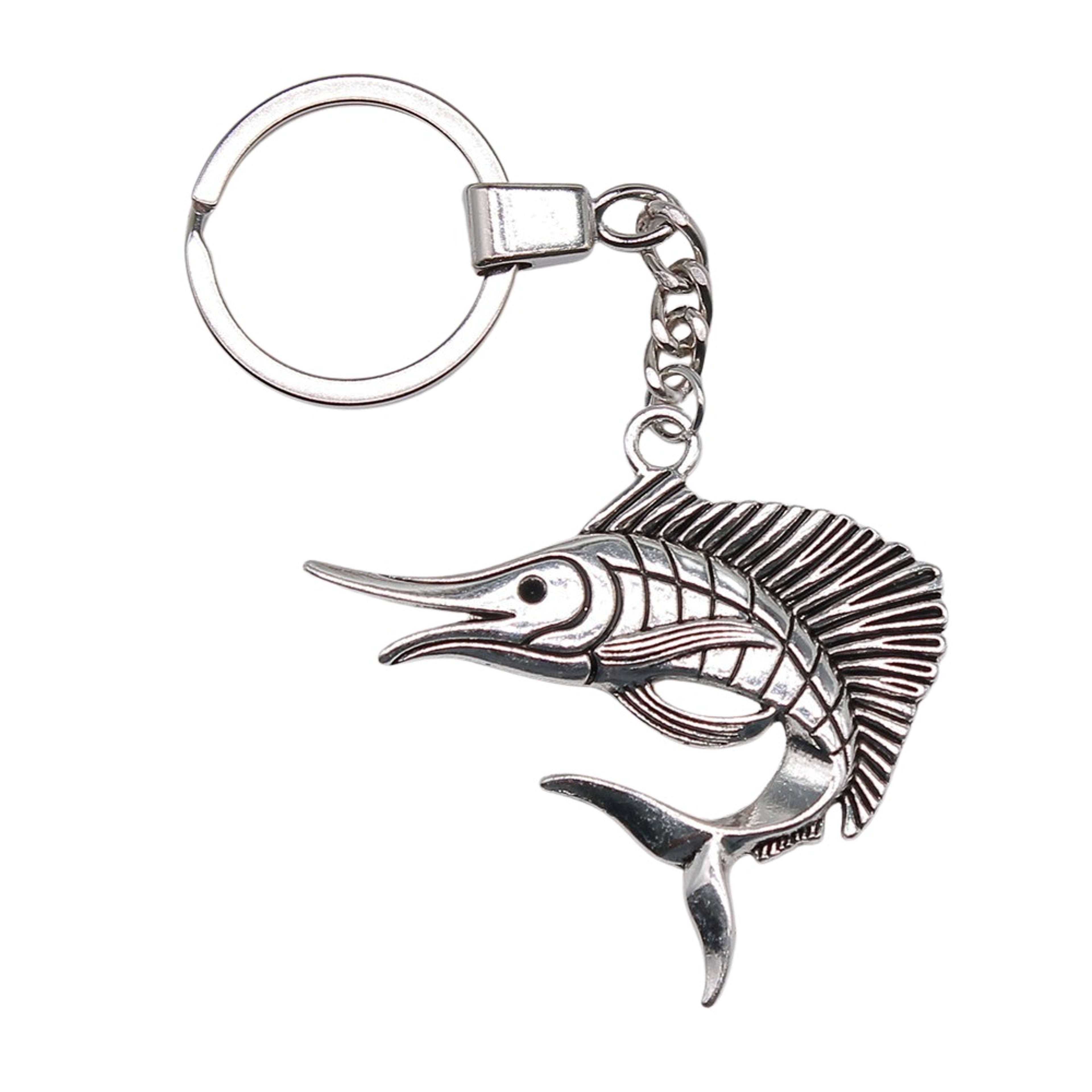 Vintage Silver Swordfish Keychain Pendant for Men Antique Jewelry Gift – view 4