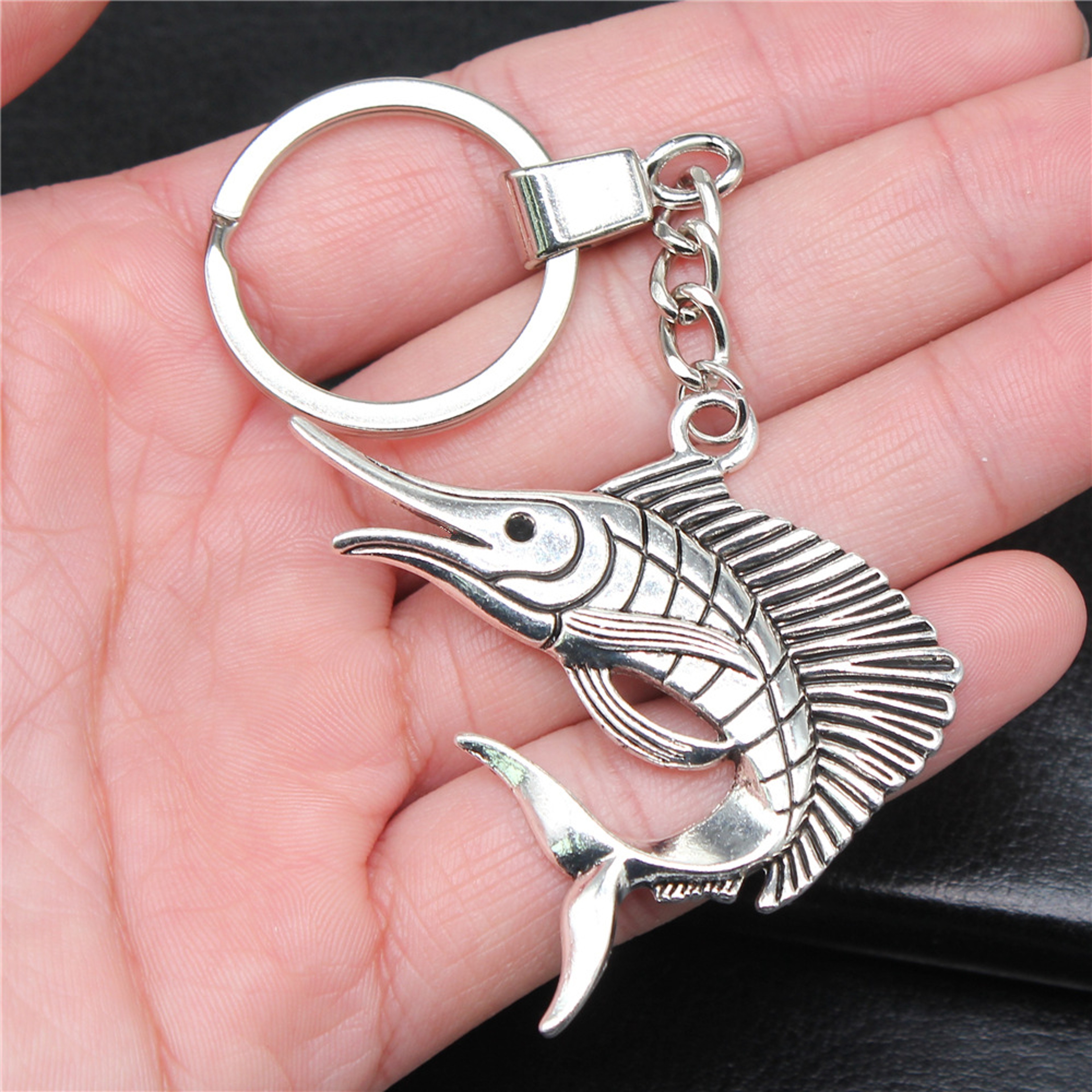 Vintage Silver Swordfish Keychain Pendant for Men Antique Jewelry Gift – view 5