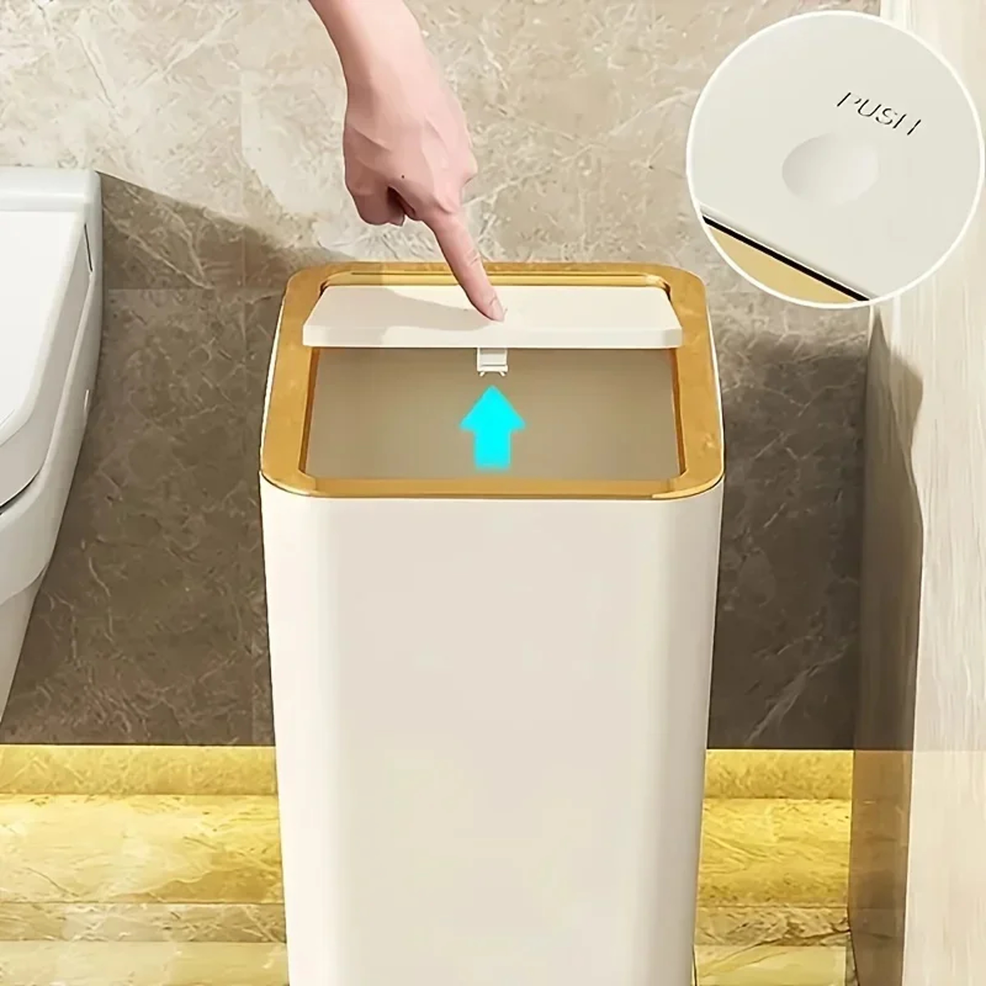 Odor Proof One Touch Trash Can Durable Space Saving Kitchen  Bathroom Bin 1