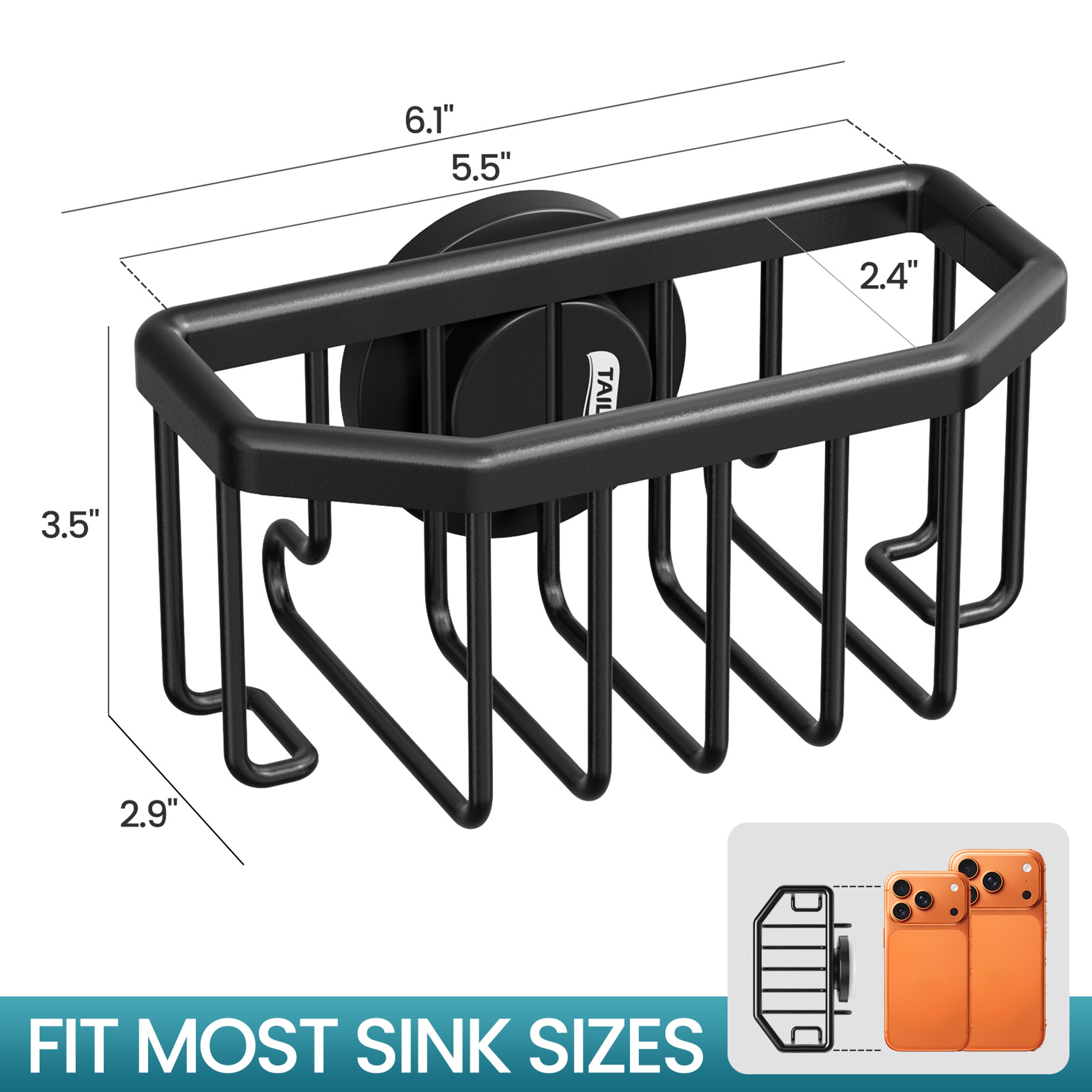 Rustproof Aluminum Sponge Holder For Kitchen Sink With Removable Suction Cup  Brush Storage 8